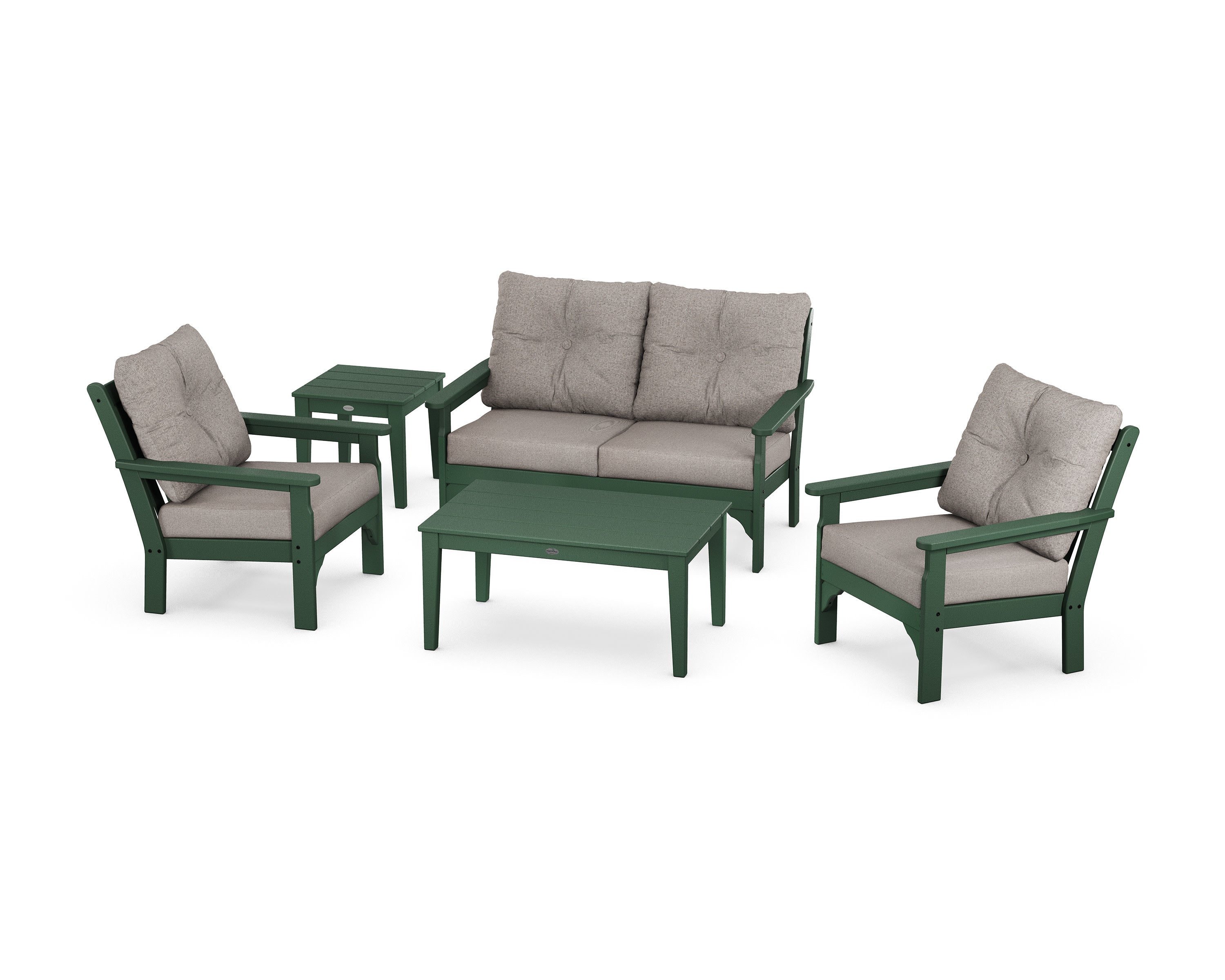 Vineyard 5-Piece Deep Seating Set in Green / Weathered Tweed