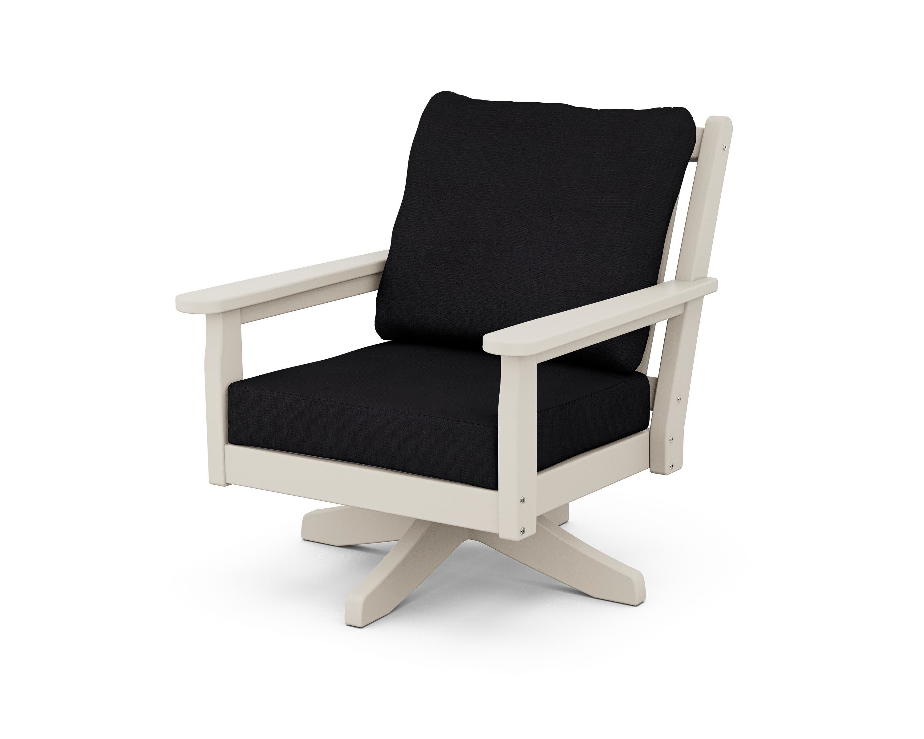 Chippendale Deep Seating Swivel Chair in Sand / Midnight Linen