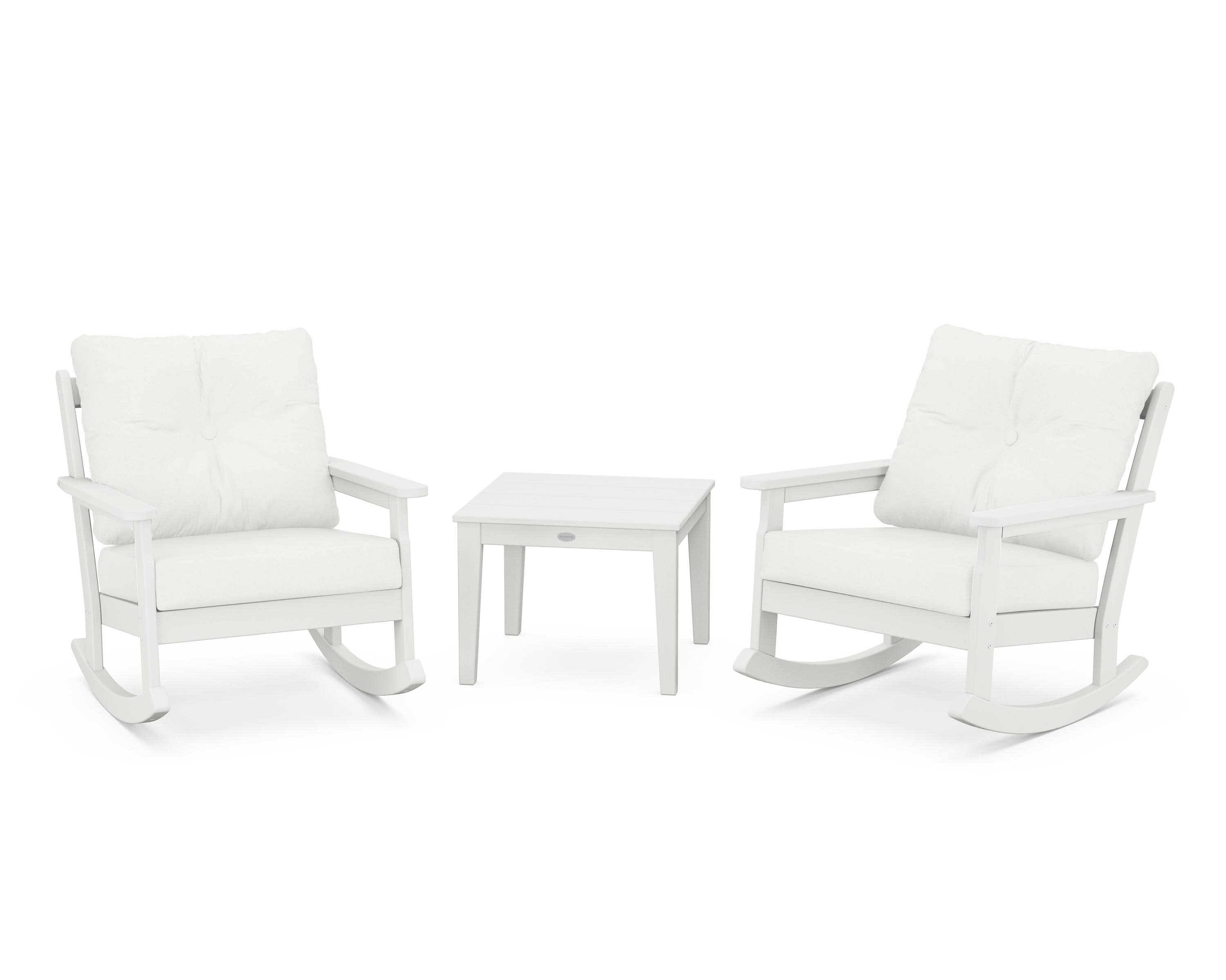 Vineyard 3-Piece Deep Seating Rocker Set in Vintage White / Natural Linen