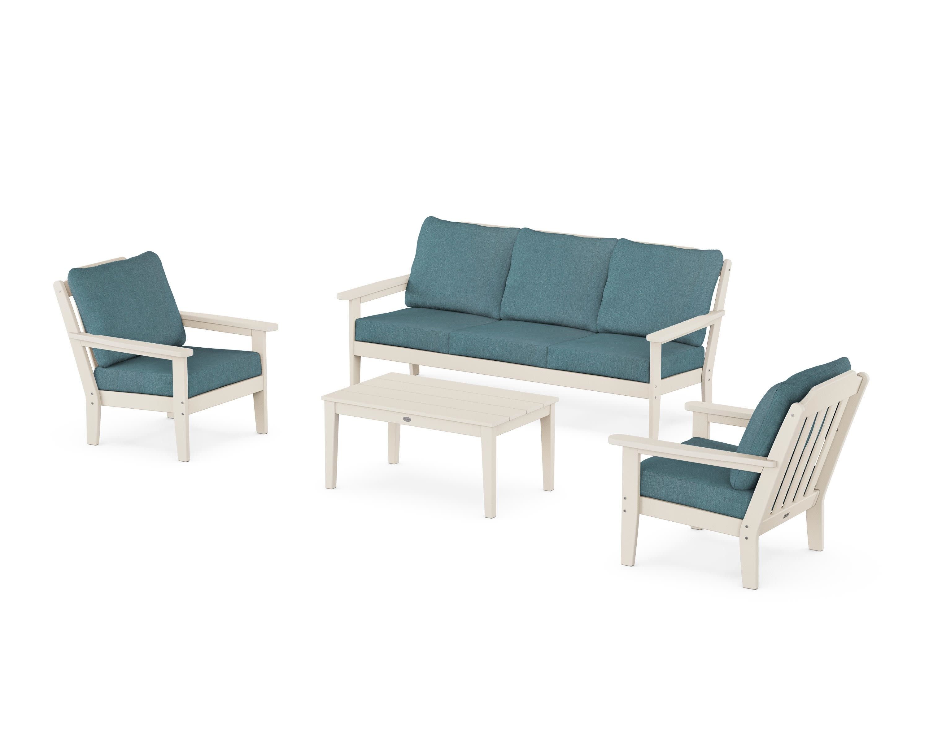 Cottage 4-Piece Deep Seating Set with Sofa in Sand / Ocean Teal
