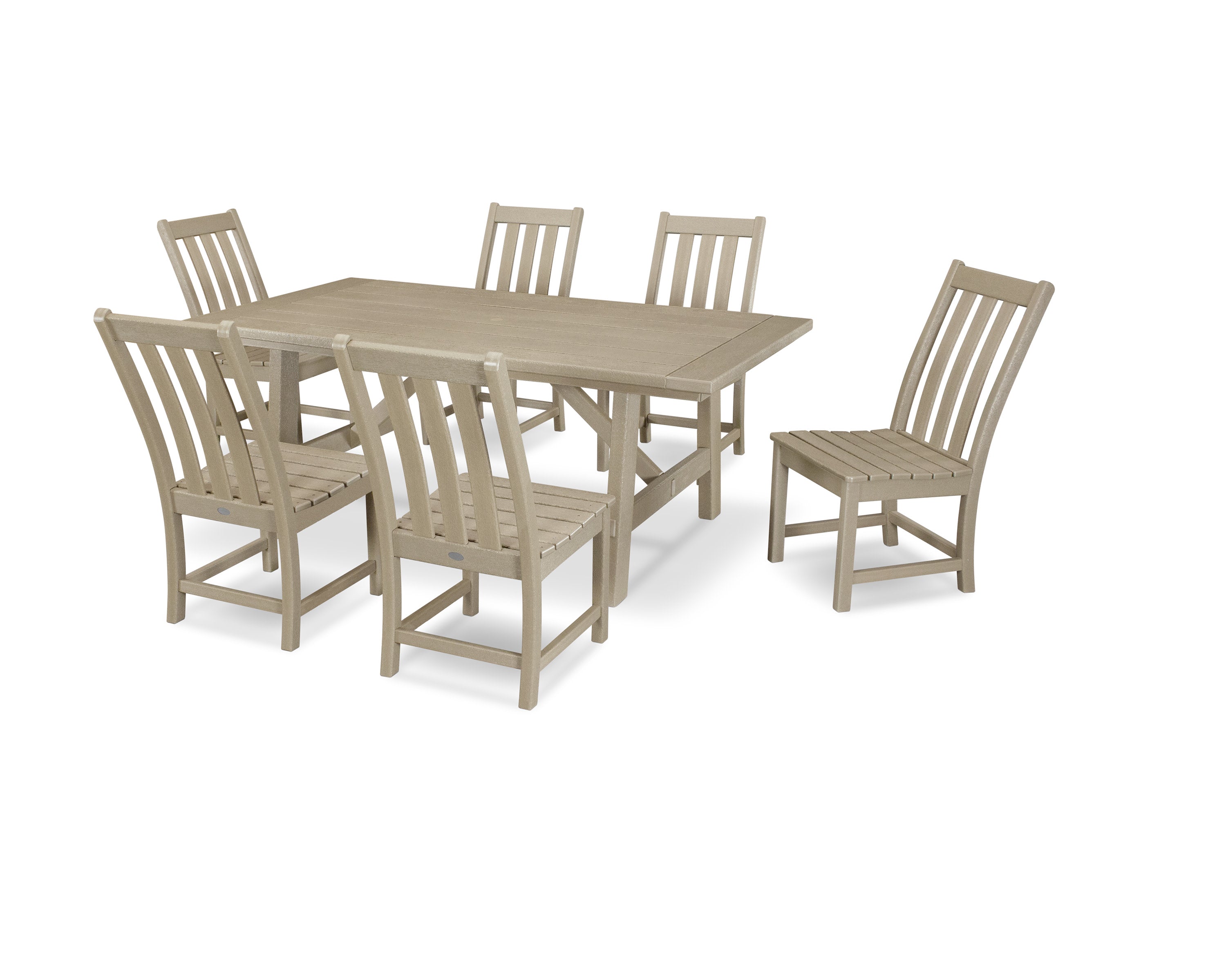 Vineyard 7-Piece Rustic Farmhouse Side Chair Dining Set in Vintage Sahara