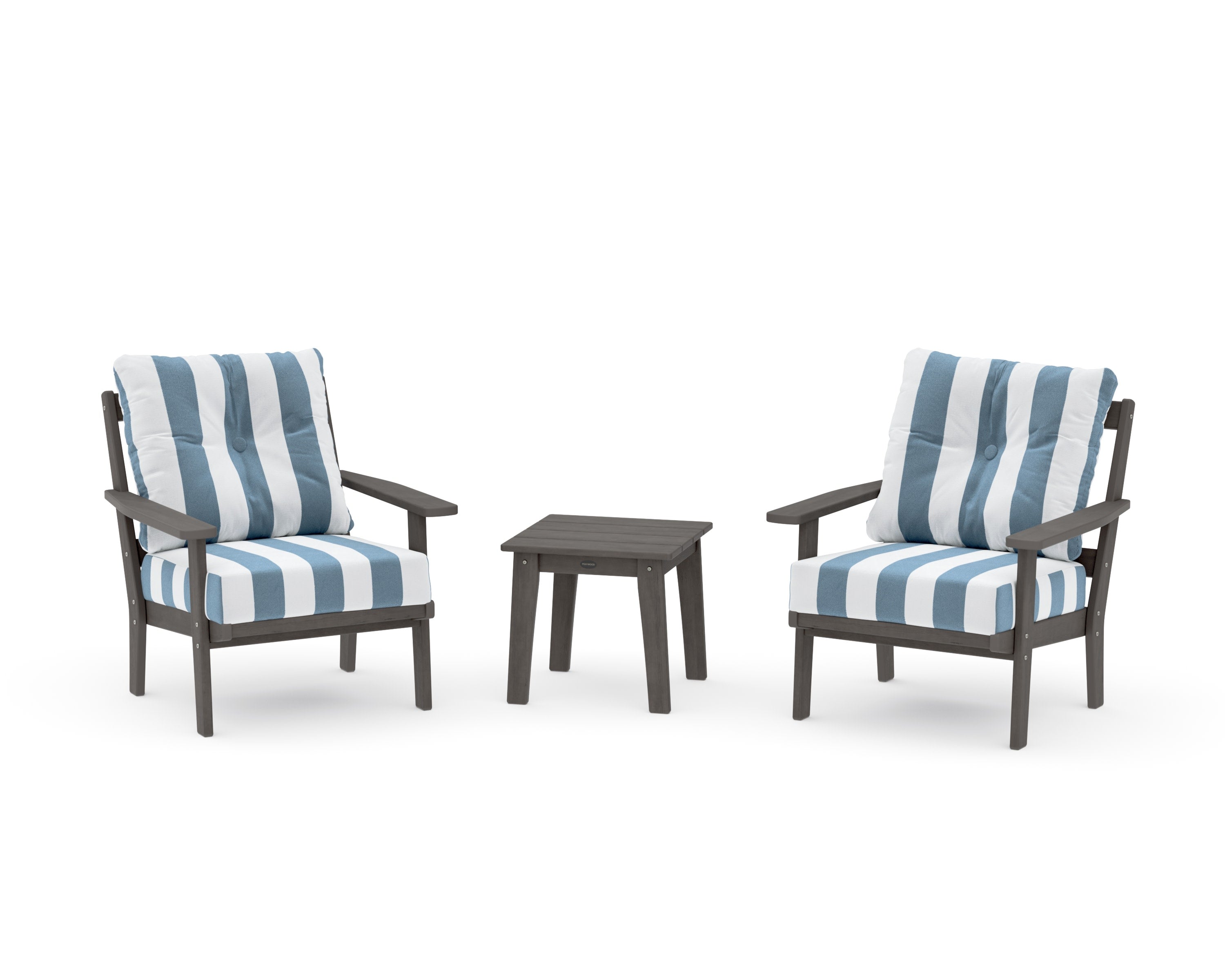 Oxford 3-Piece Deep Seating Set in Driftwood / Cabana Stripe Sky Blue