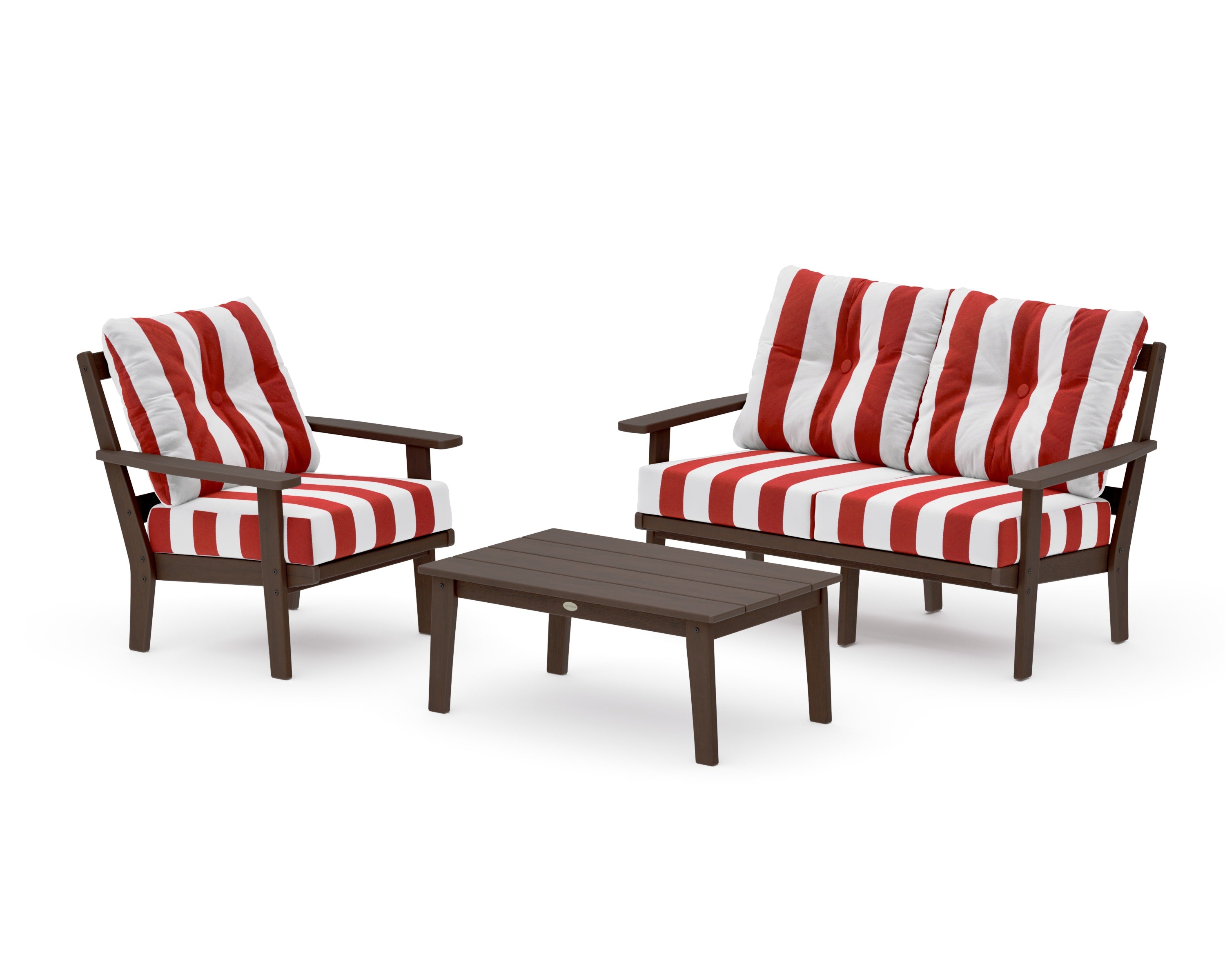 Prairie 3-Piece Deep Seating Set with Loveseat in Kona / Cabana Stripe Crimson