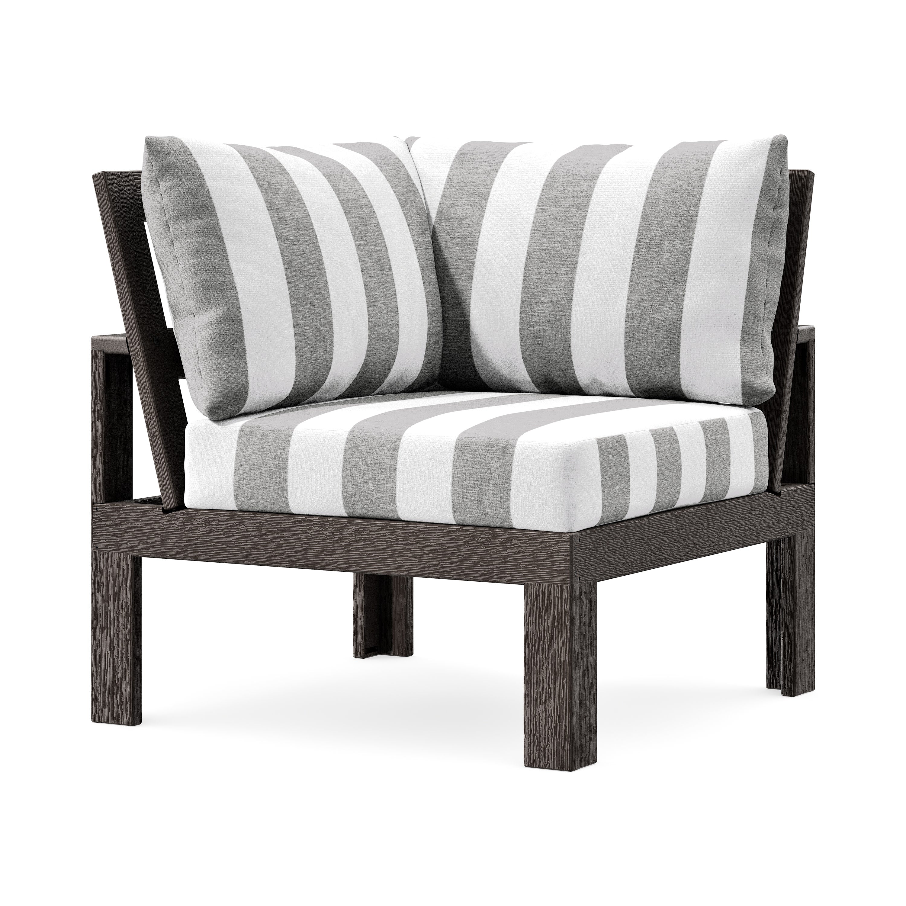 Modular Corner Chair in Vintage Coffee / Cabana Stripe Grey Mist