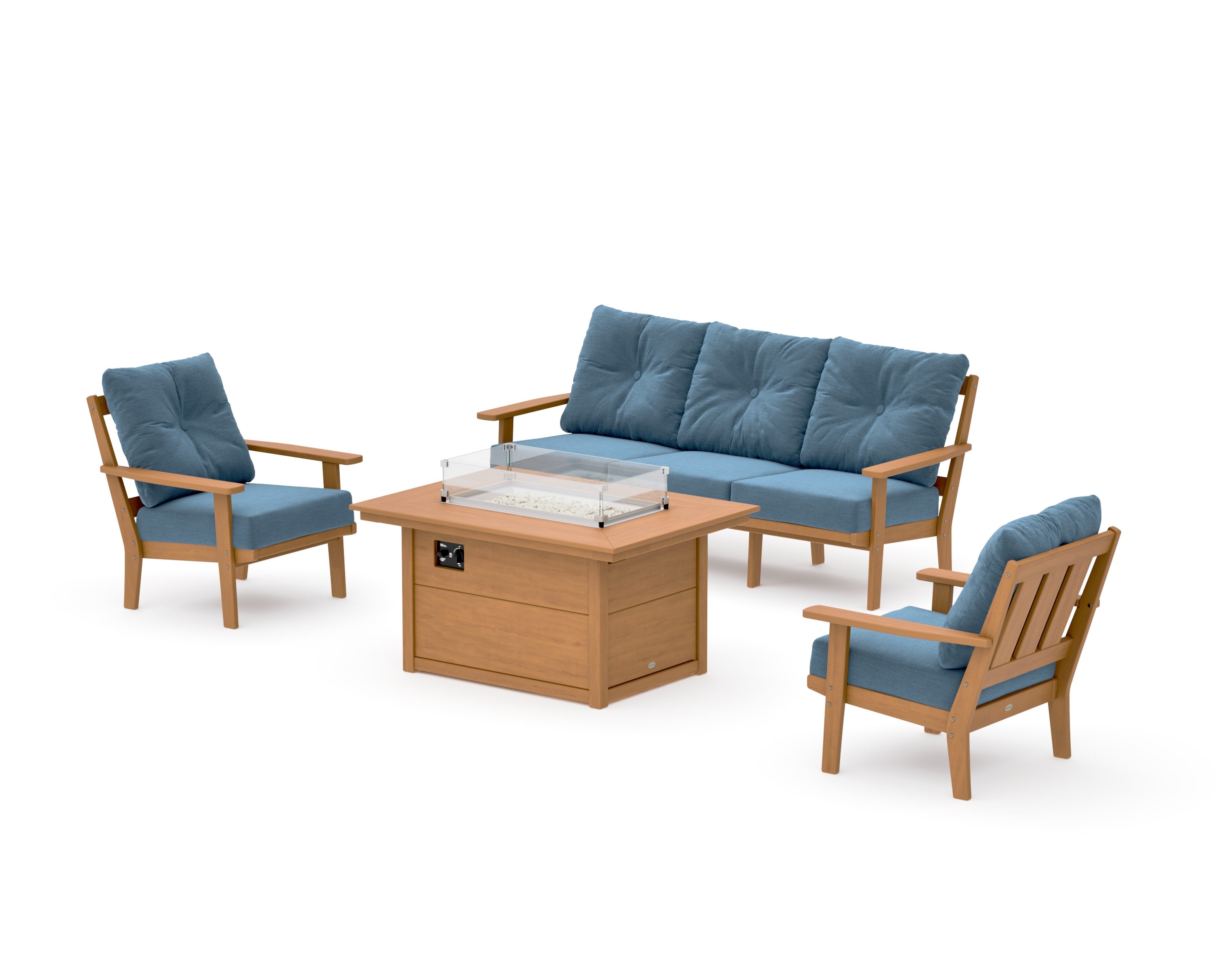 Oxford Deep Seating Fire Pit Table Set in Natural / Sky Blue