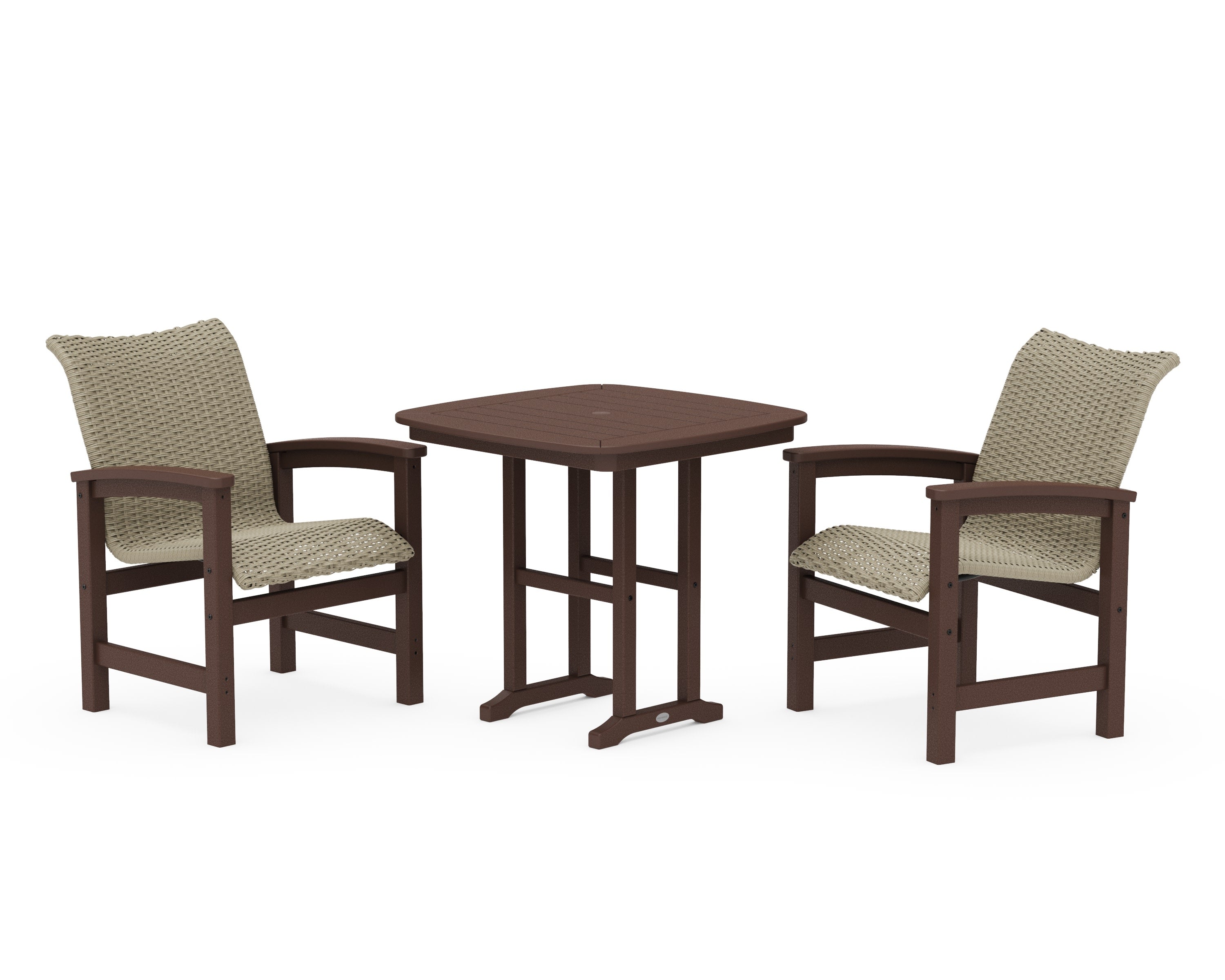 Coastal Woven 3-Piece Dining Set in Mahogany / Dune Grass