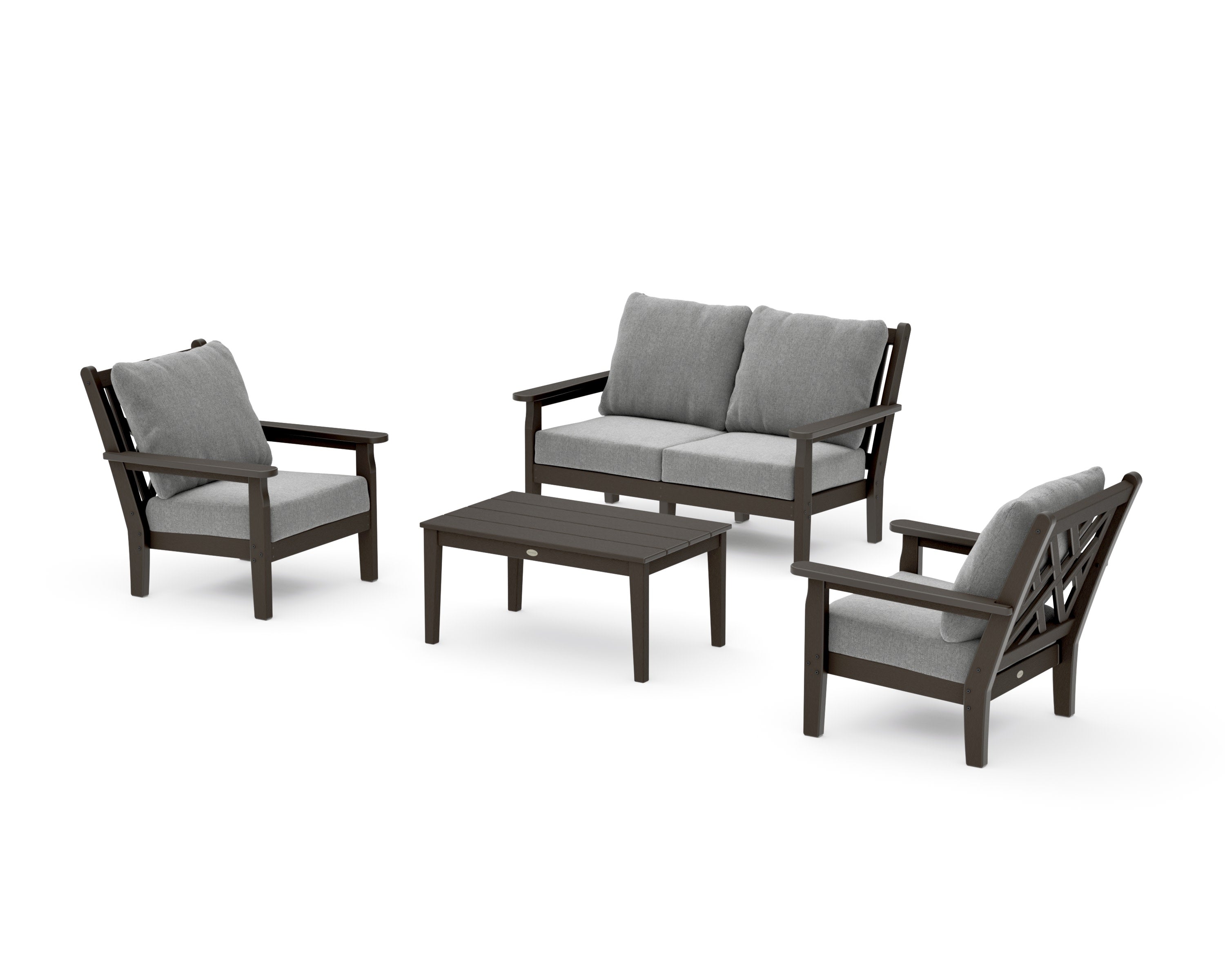 Chippendale 4-Piece Deep Seating Set with Loveseat in Vintage Coffee / Grey Mist