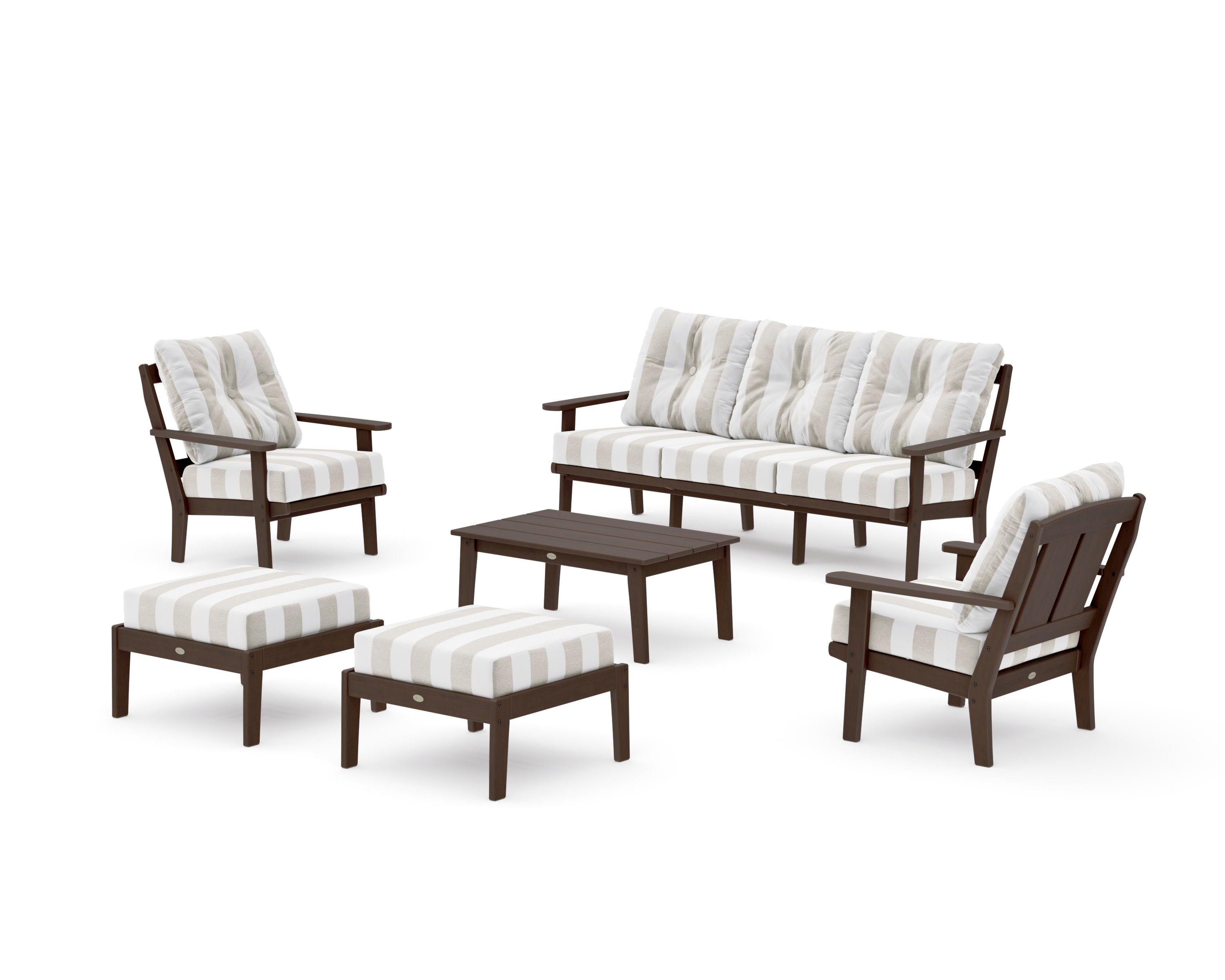 Mission 6-Piece Lounge Sofa Set in Kona / Cabana Stripe Dune Burlap