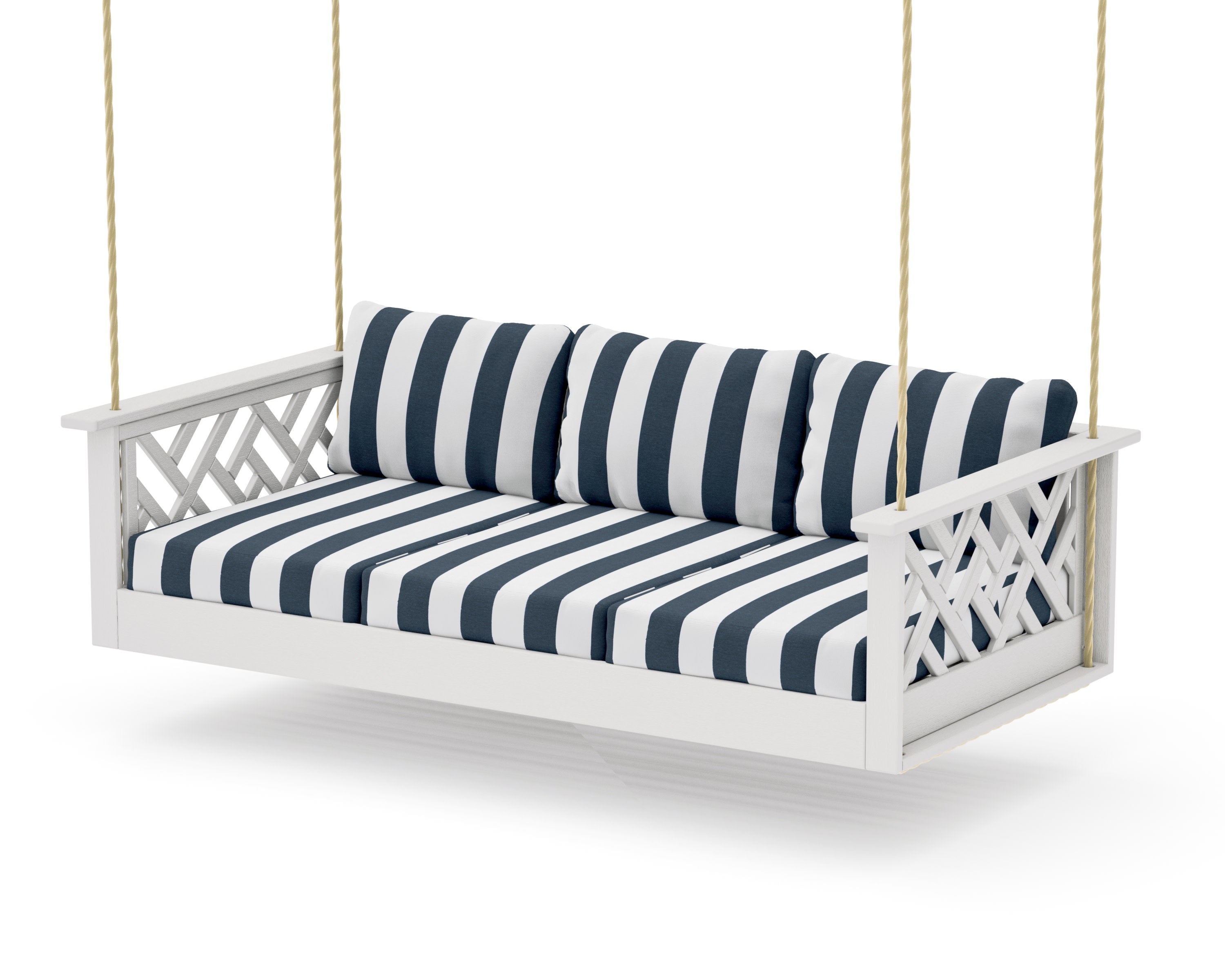 Chippendale Daybed Swing in Vintage White / Cabana Stripe Marine Indigo