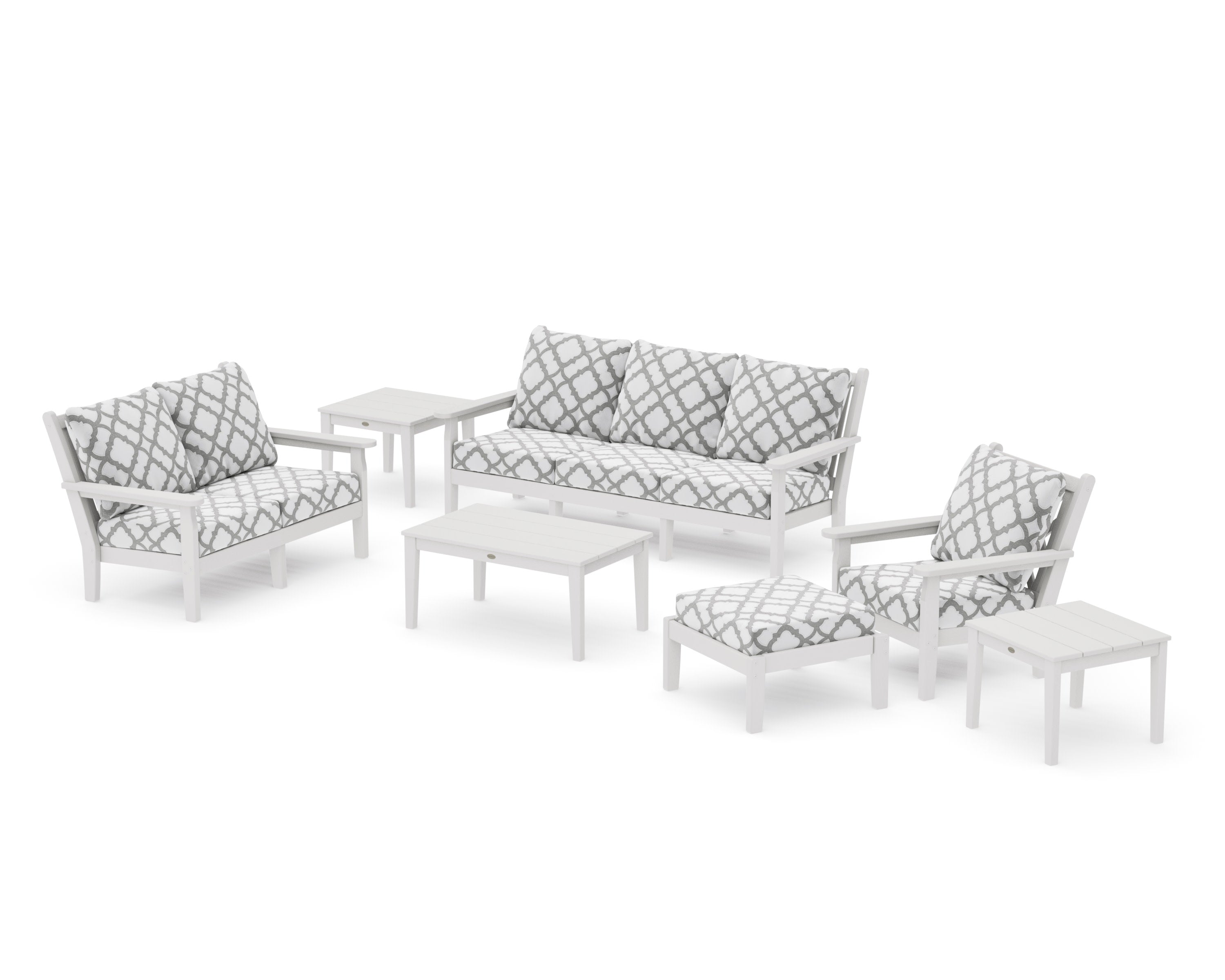 Chippendale 7-Piece Deep Seating Set in Vintage White / Trellis Grey Mist