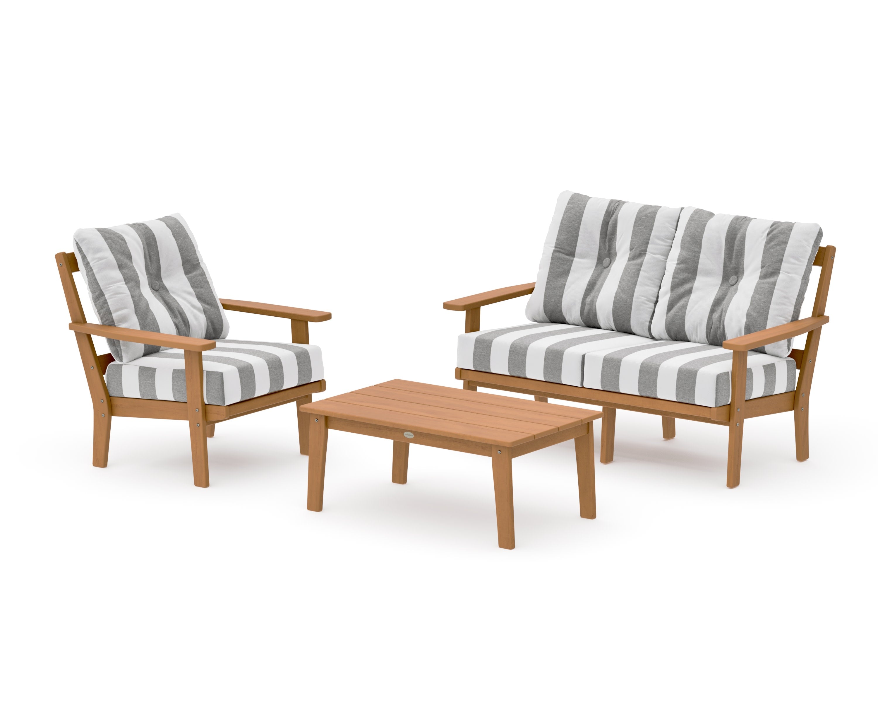 Prairie 3-Piece Deep Seating Set with Loveseat in Natural / Cabana Stripe Grey Mist