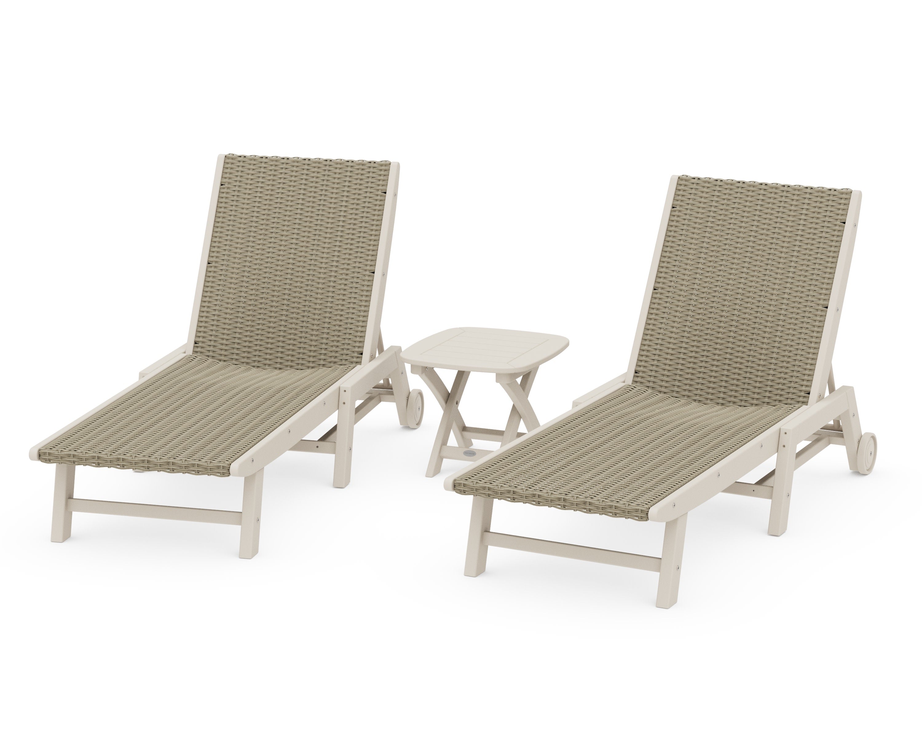3 - Piece Coastal Woven Chaise with Wheels Chaise Lounge Set in Sand / Dune Grass