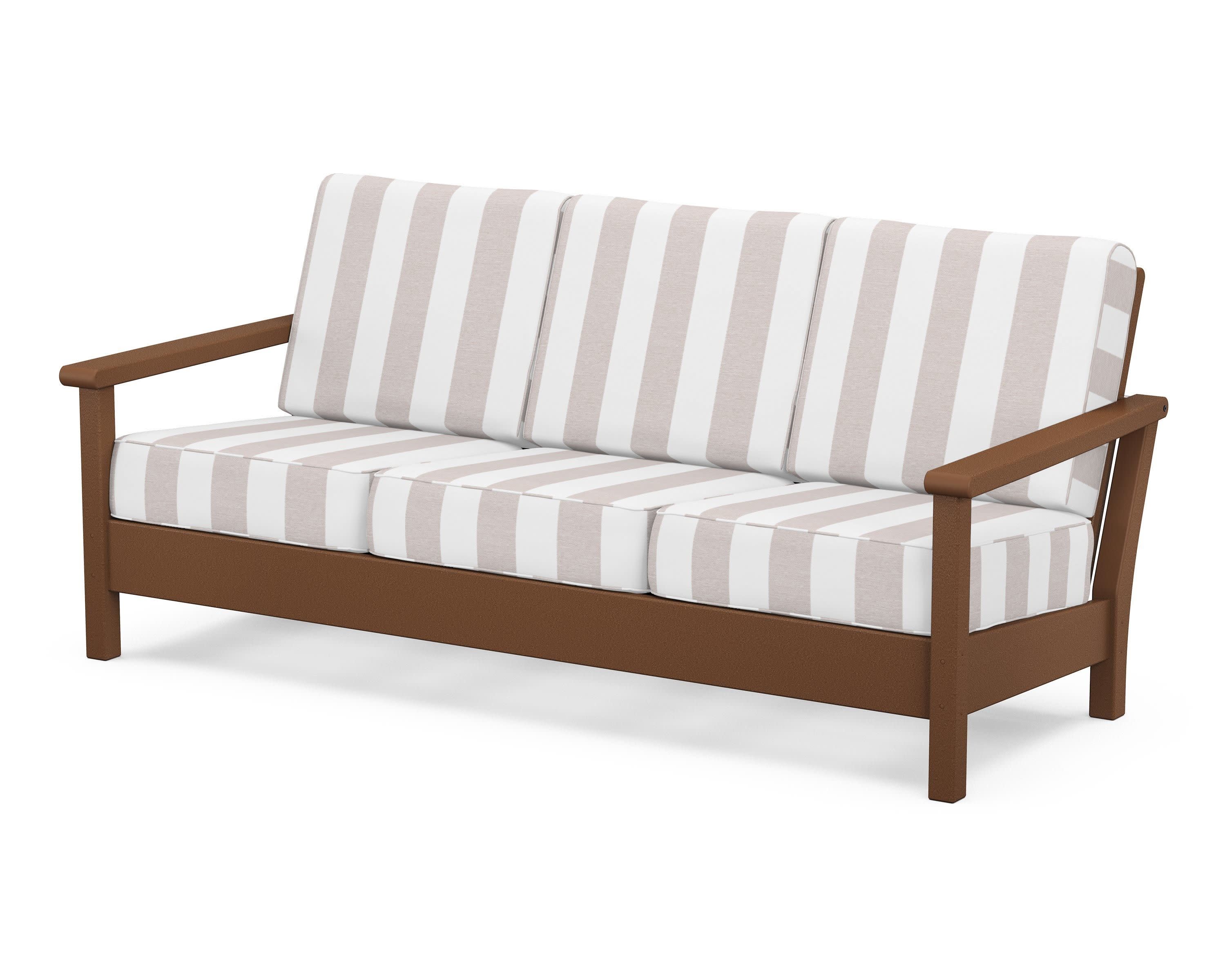 Harbour Deep Seating Sofa in Teak / Cabana Stripe Dune Burlap