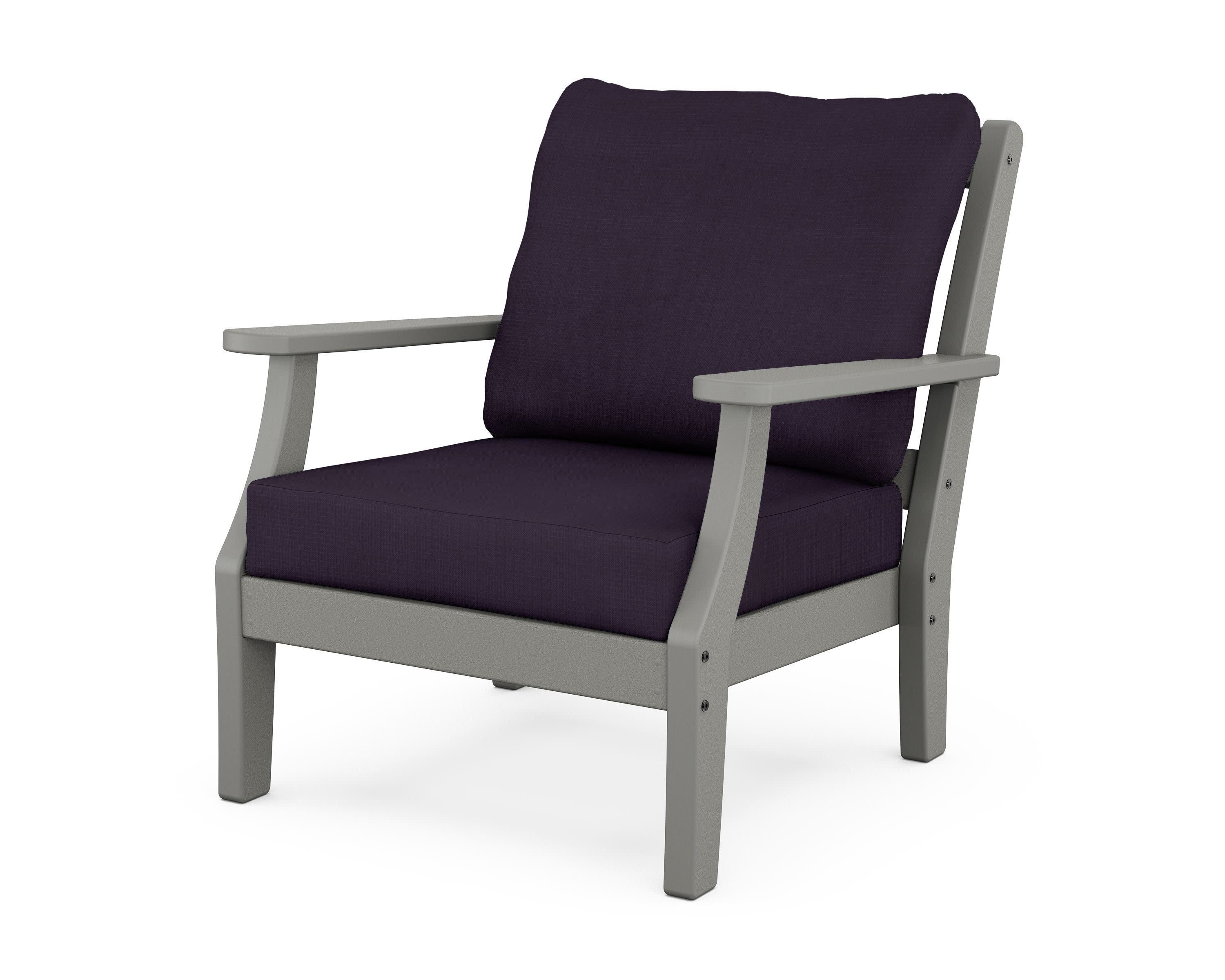 Chinoiserie Deep Seating Chair in Slate Grey / Navy Linen
