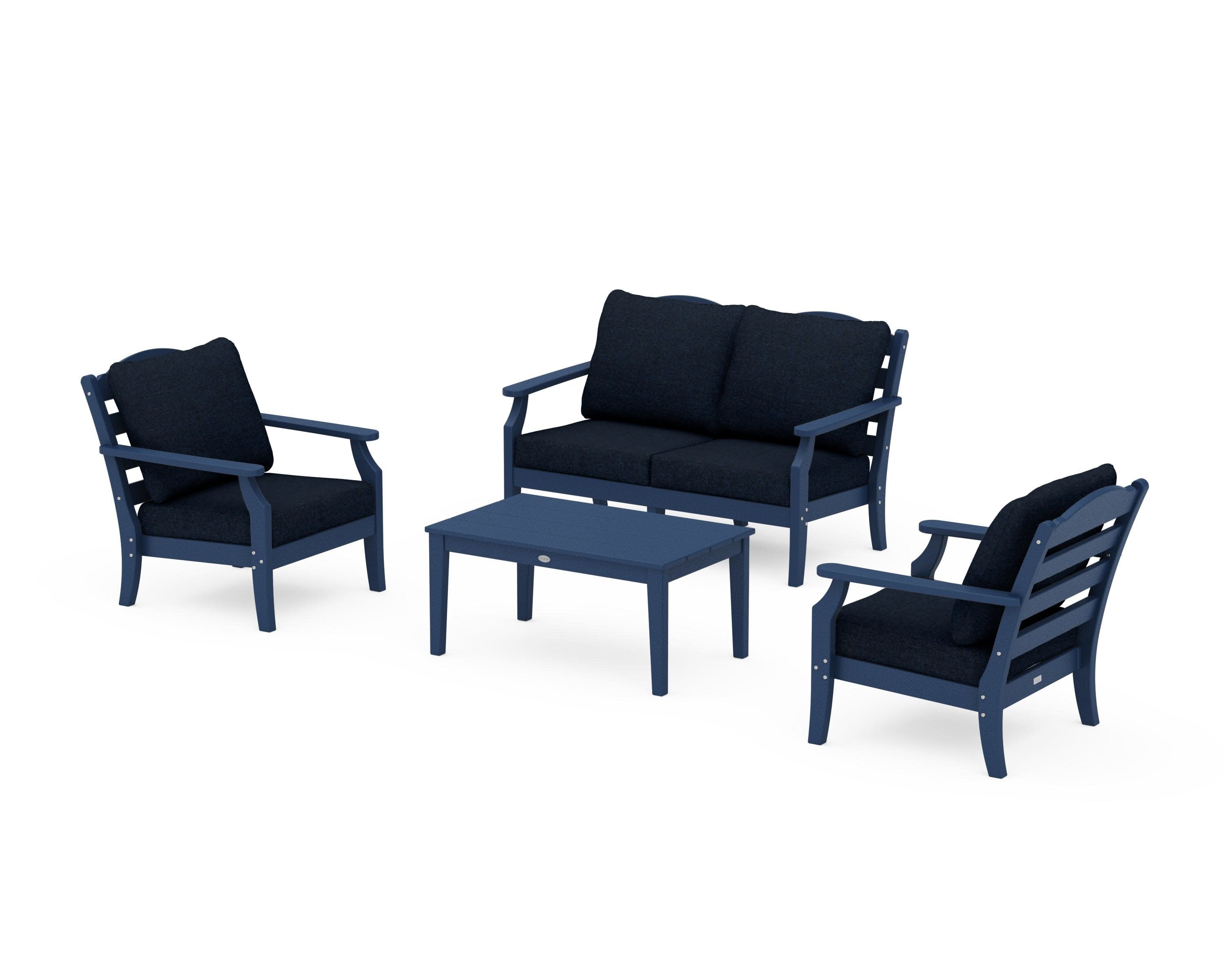 Savannah 4-Piece Deep Seating Set with Loveseat in Navy / Marine Indigo