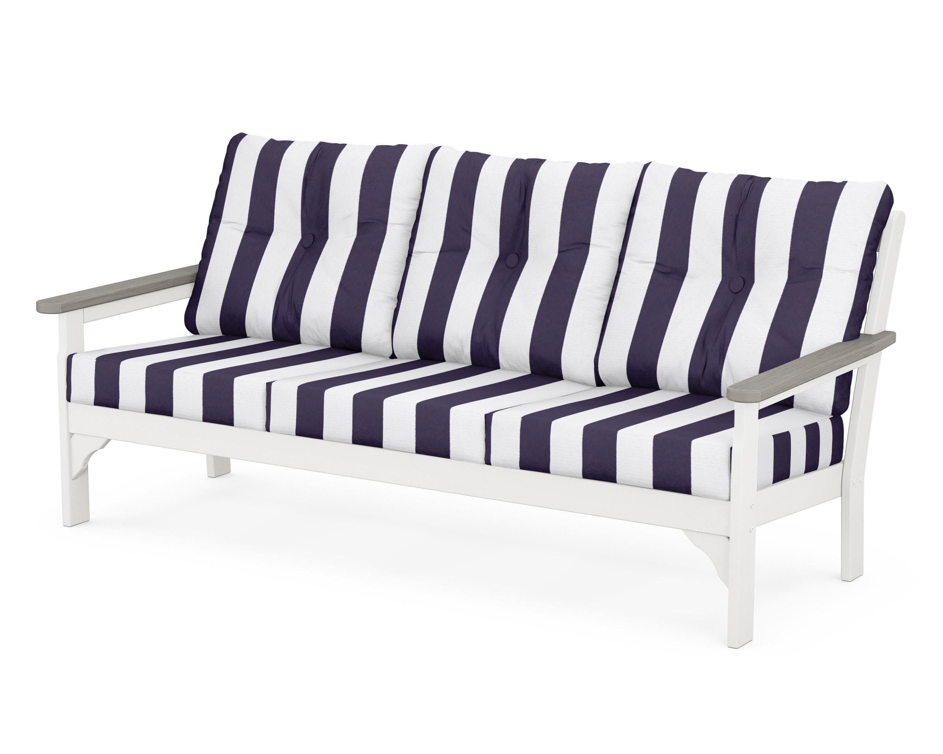 Vineyard Deep Seating Sofa in White / Driftwood / Cabana Stripe Navy