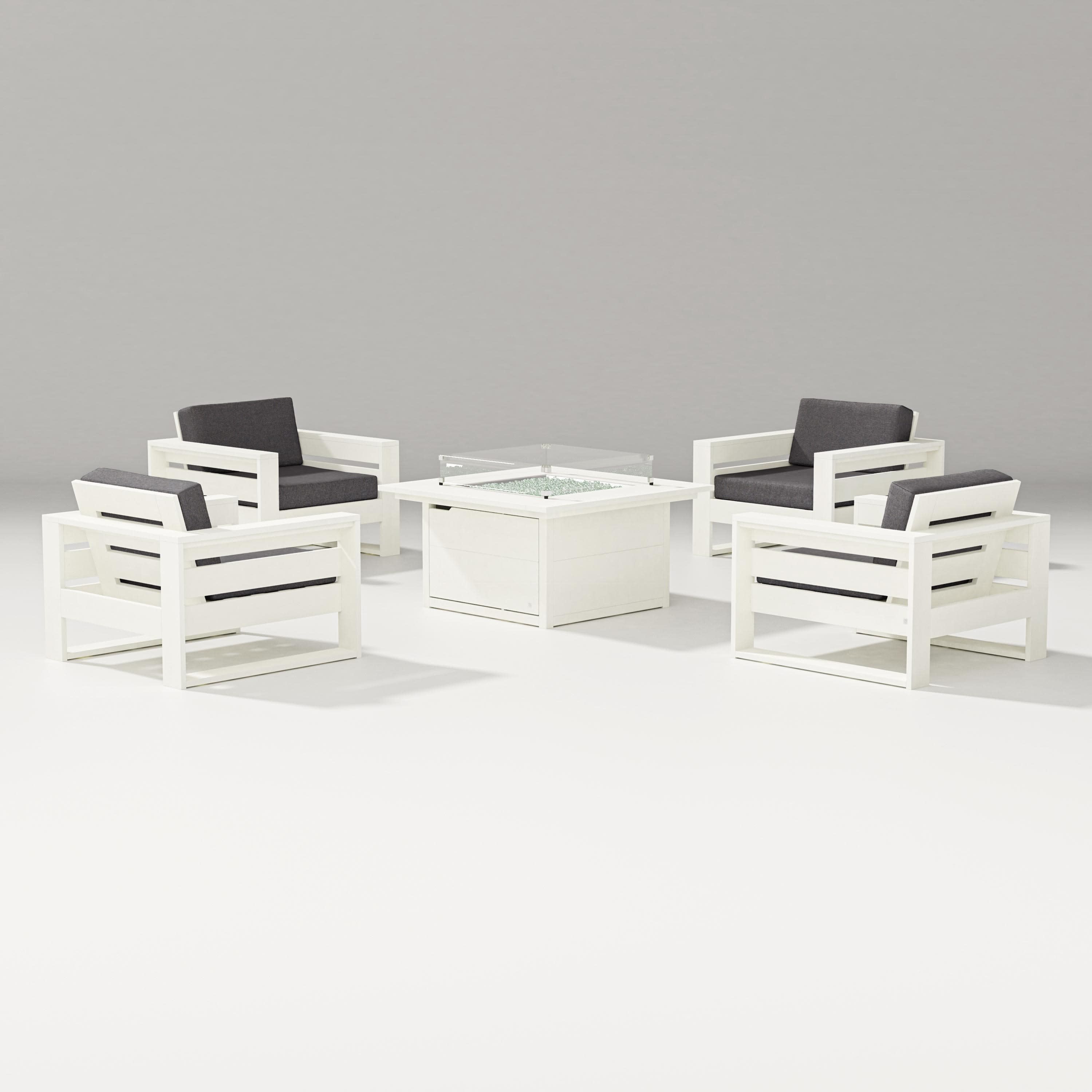 Latitude 5-Piece Lounge Fire Table Set in Vintage White / Ash Charcoal