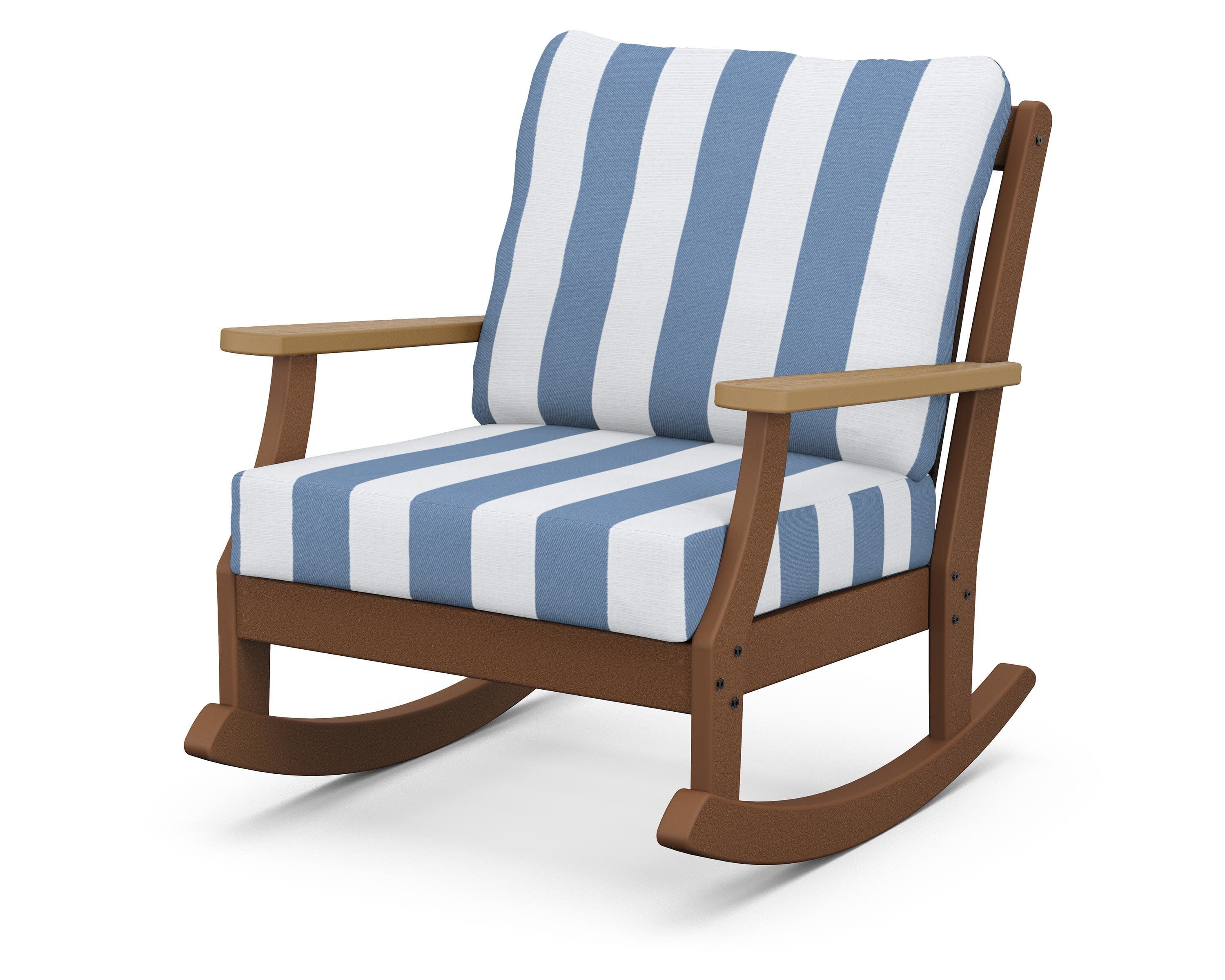 Braxton Deep Seating Rocking Chair in Teak / Natural / Cabana Stripe Sky Blue