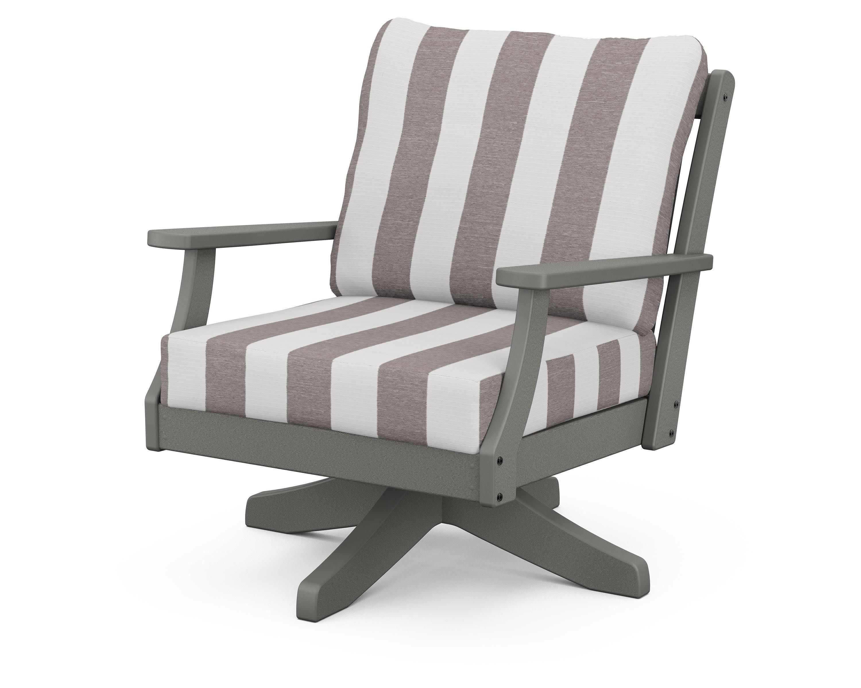 Braxton Deep Seating Swivel Chair in Slate Grey / Cabana Stripe Grey Mist