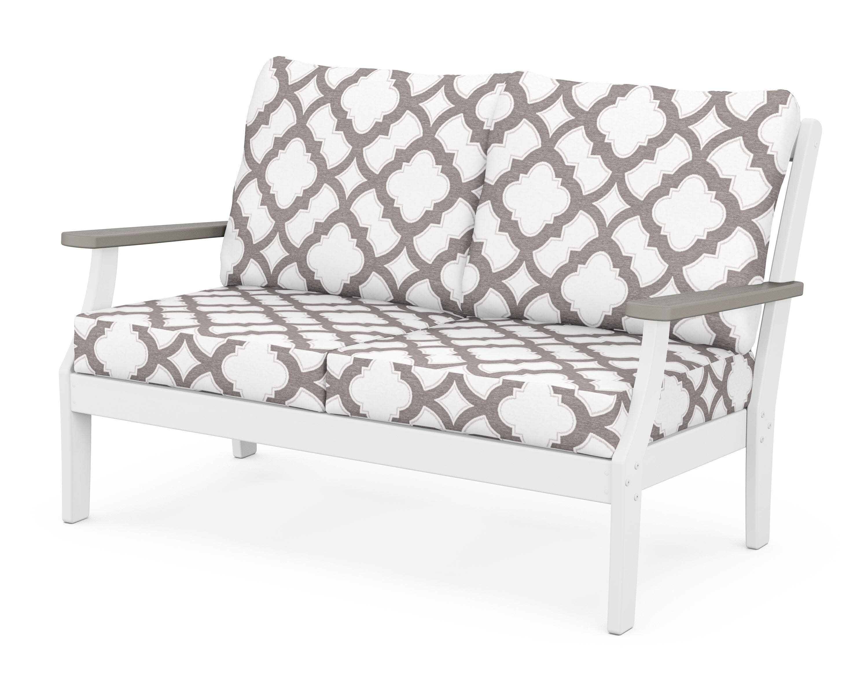 Braxton Deep Seating Loveseat in White / Driftwood / Trellis Grey Mist