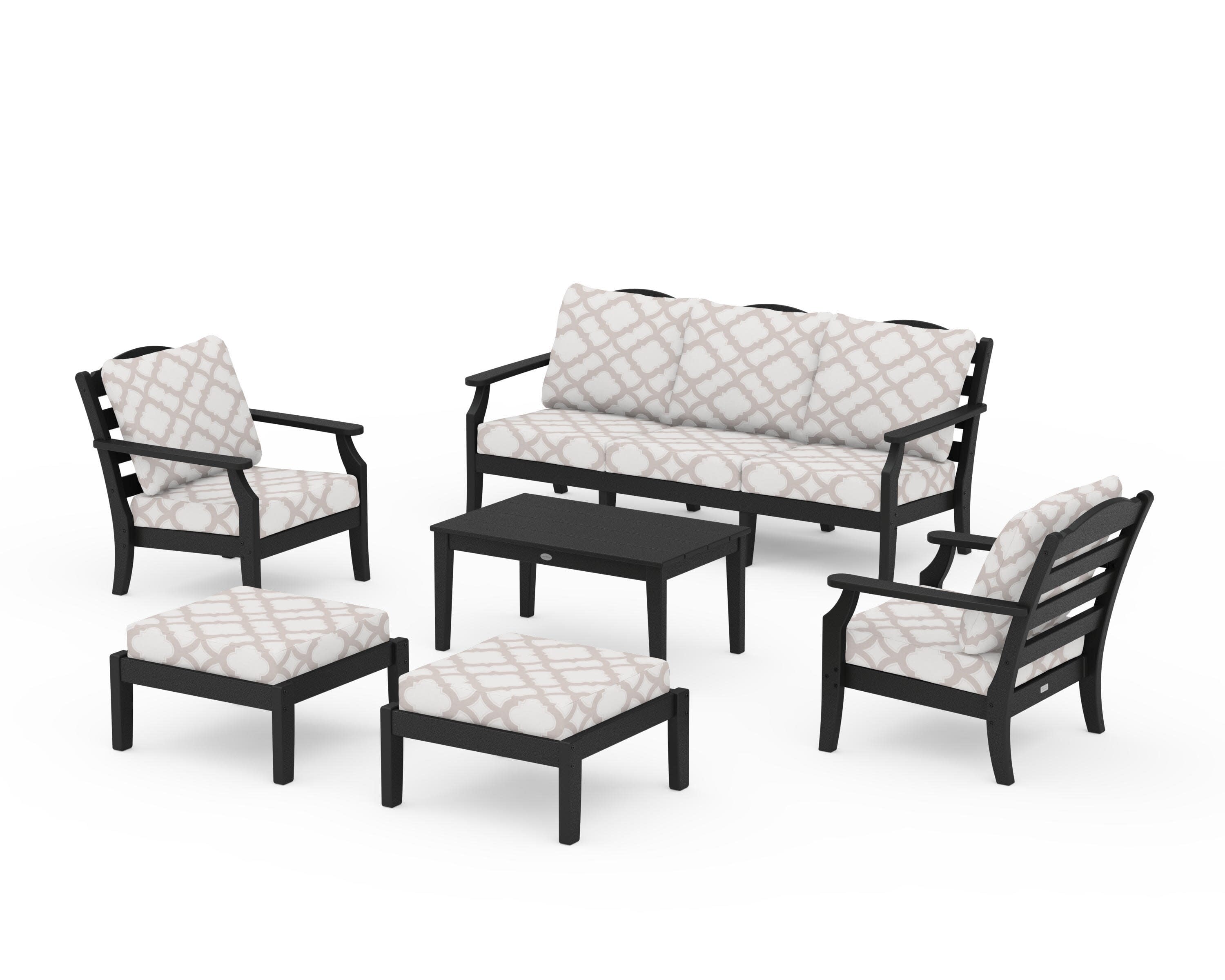 Savannah 6-Piece Lounge Sofa Set in Black / Trellis Dune Burlap