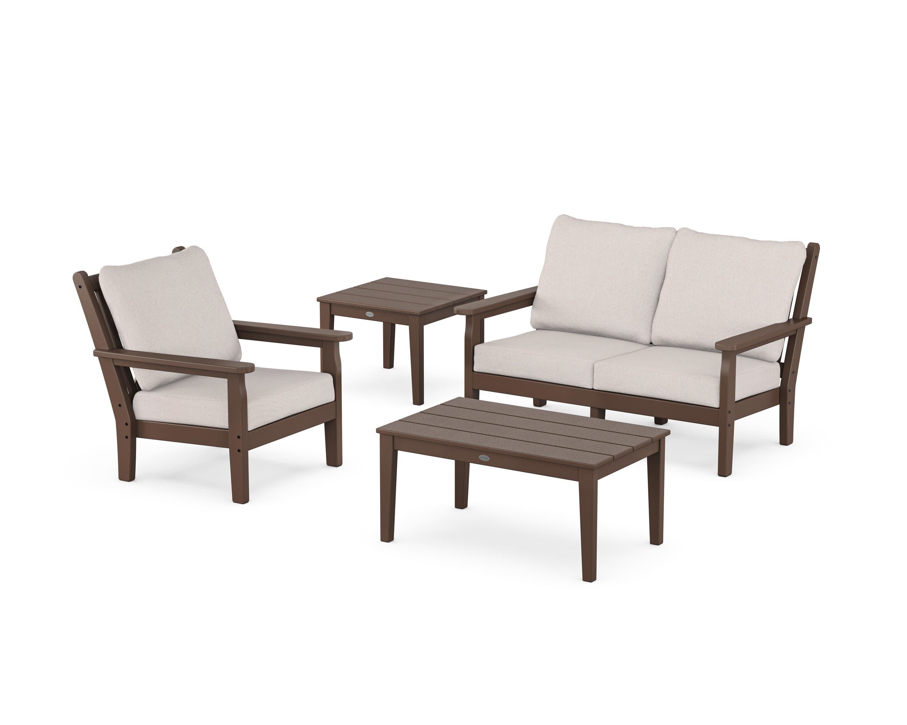 Chippendale 4-Piece Deep Seating Set in Mahogany / Dune Burlap