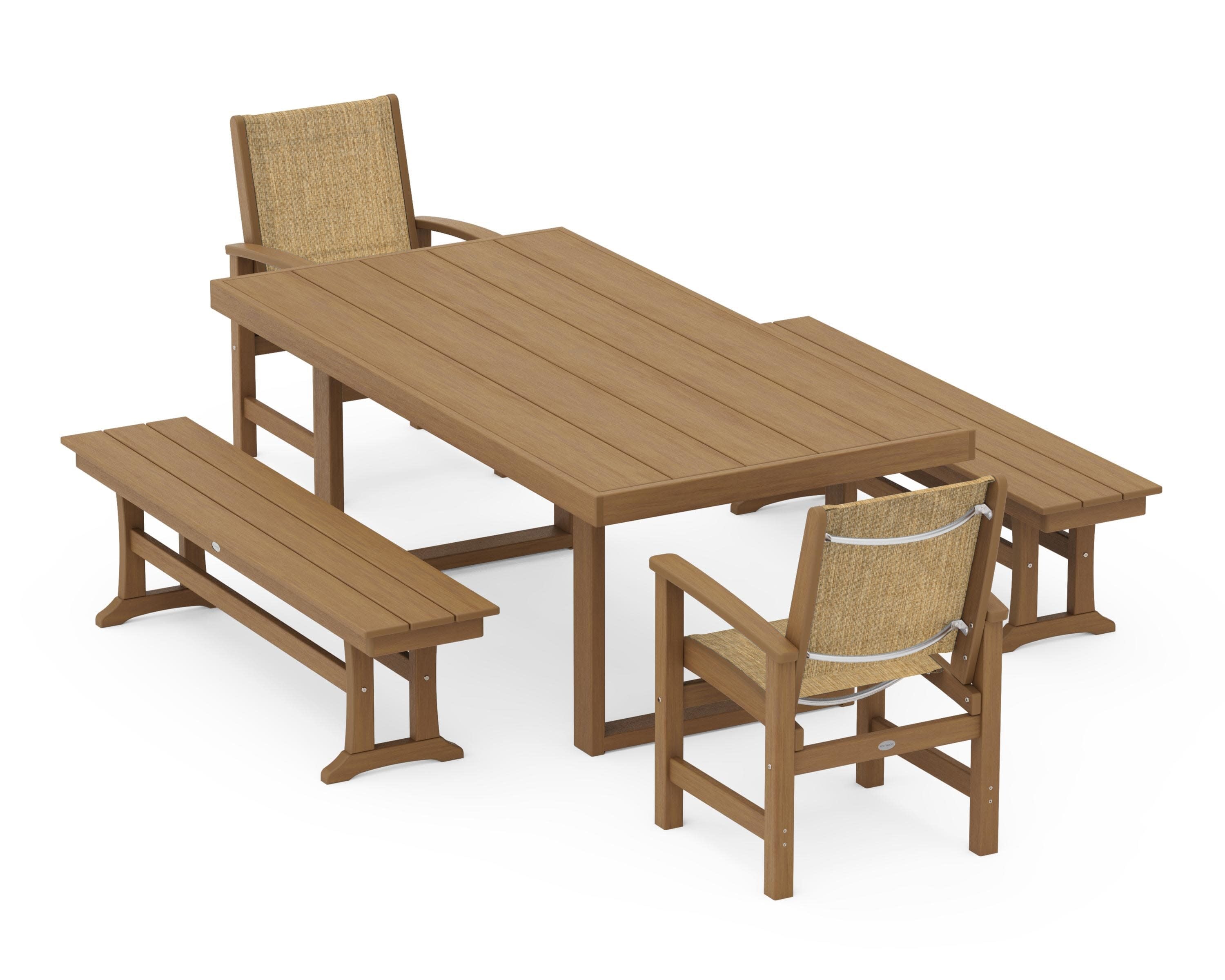 Coastal 5-Piece Dining Set with Trestle Legs in Natural / Burlap Sling