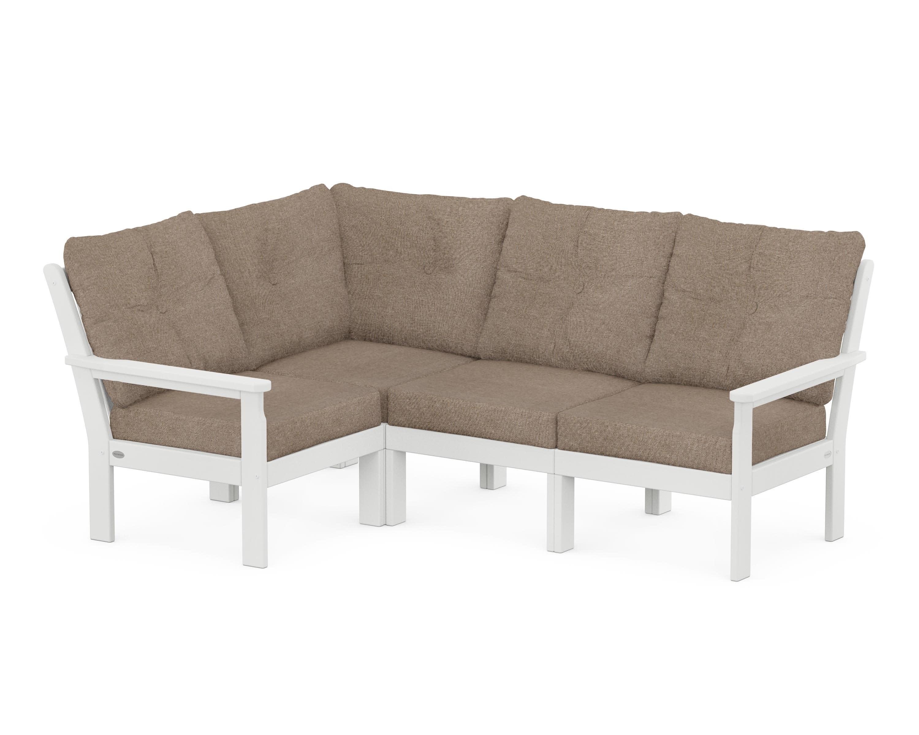 Vineyard 4-Piece Sectional in White / Spiced Burlap