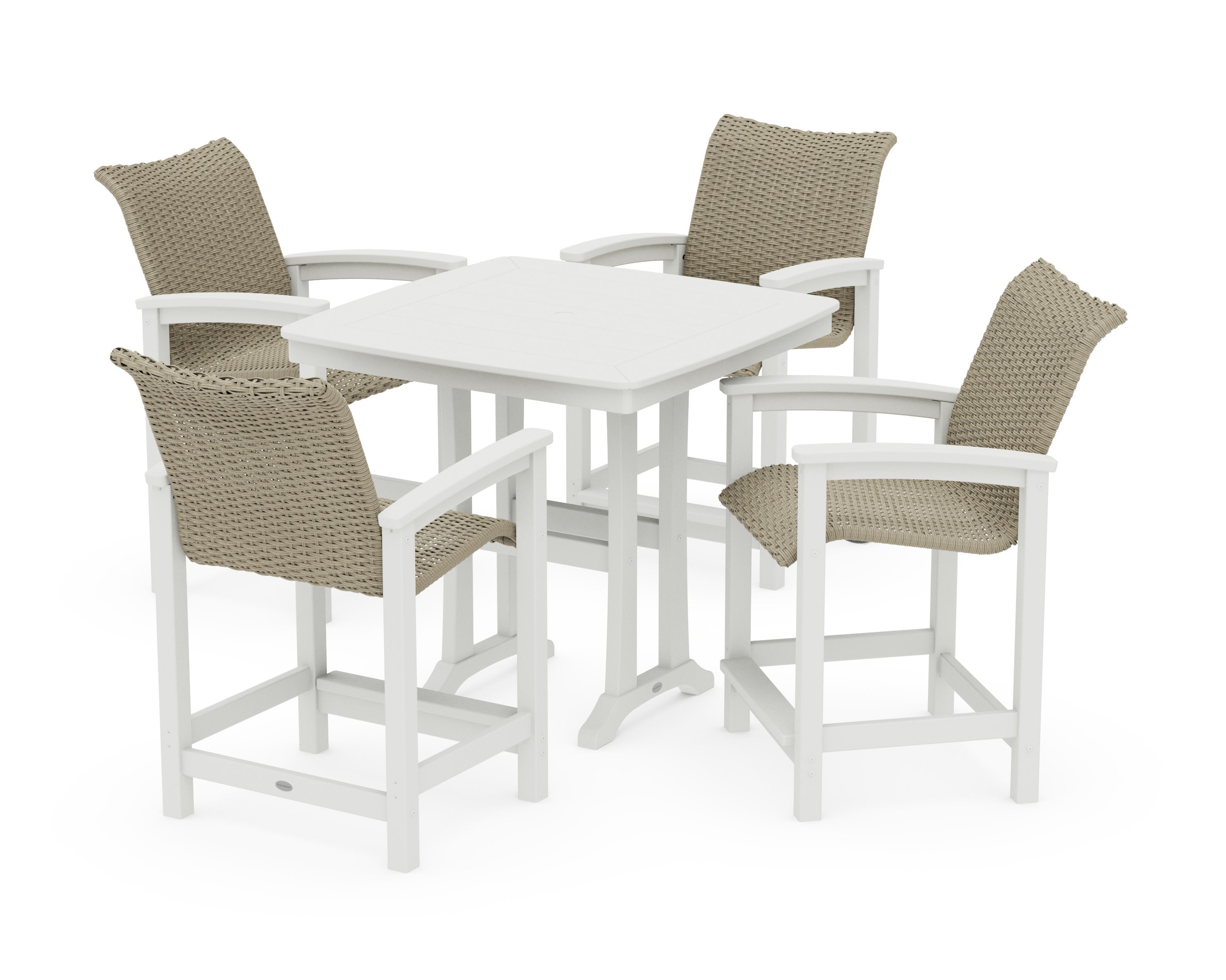 Coastal Woven 5-Piece Counter Set with Trestle Legs in White / Dune Grass
