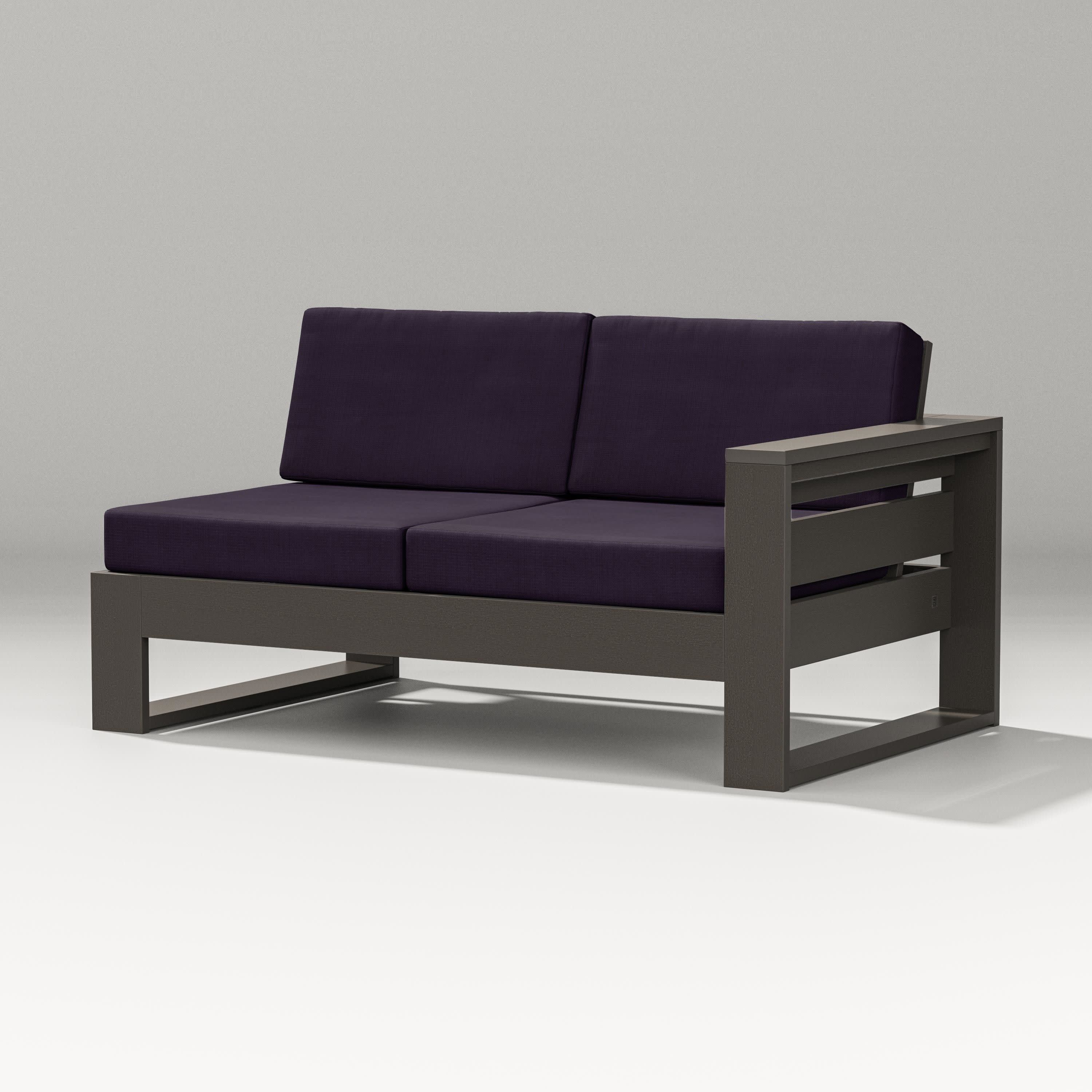 Latitude Modular Right Arm Loveseat in Vintage Coffee / Navy Linen