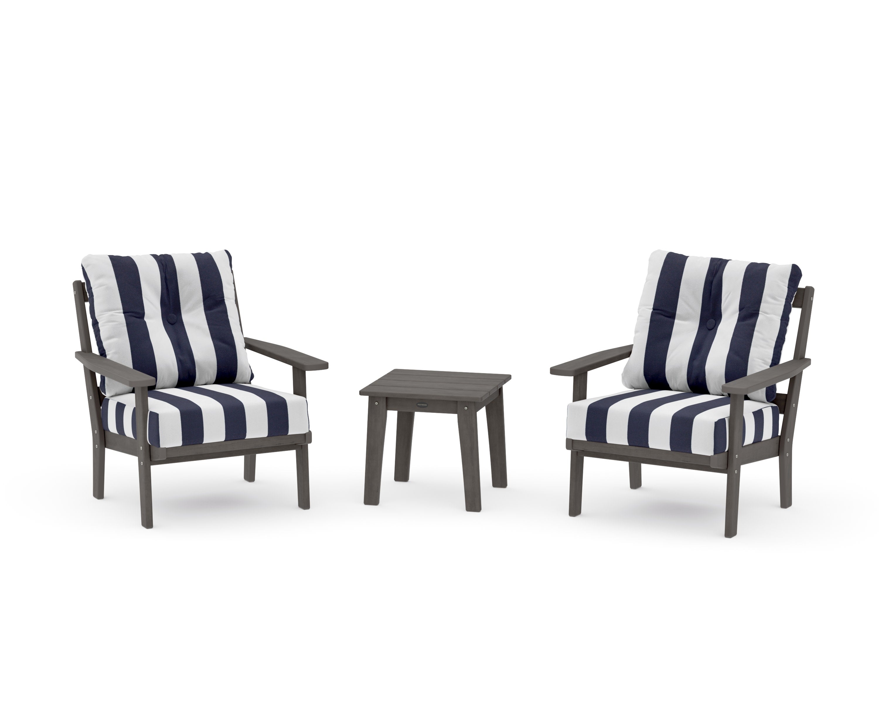 Oxford 3-Piece Deep Seating Set in Driftwood / Cabana Stripe Navy