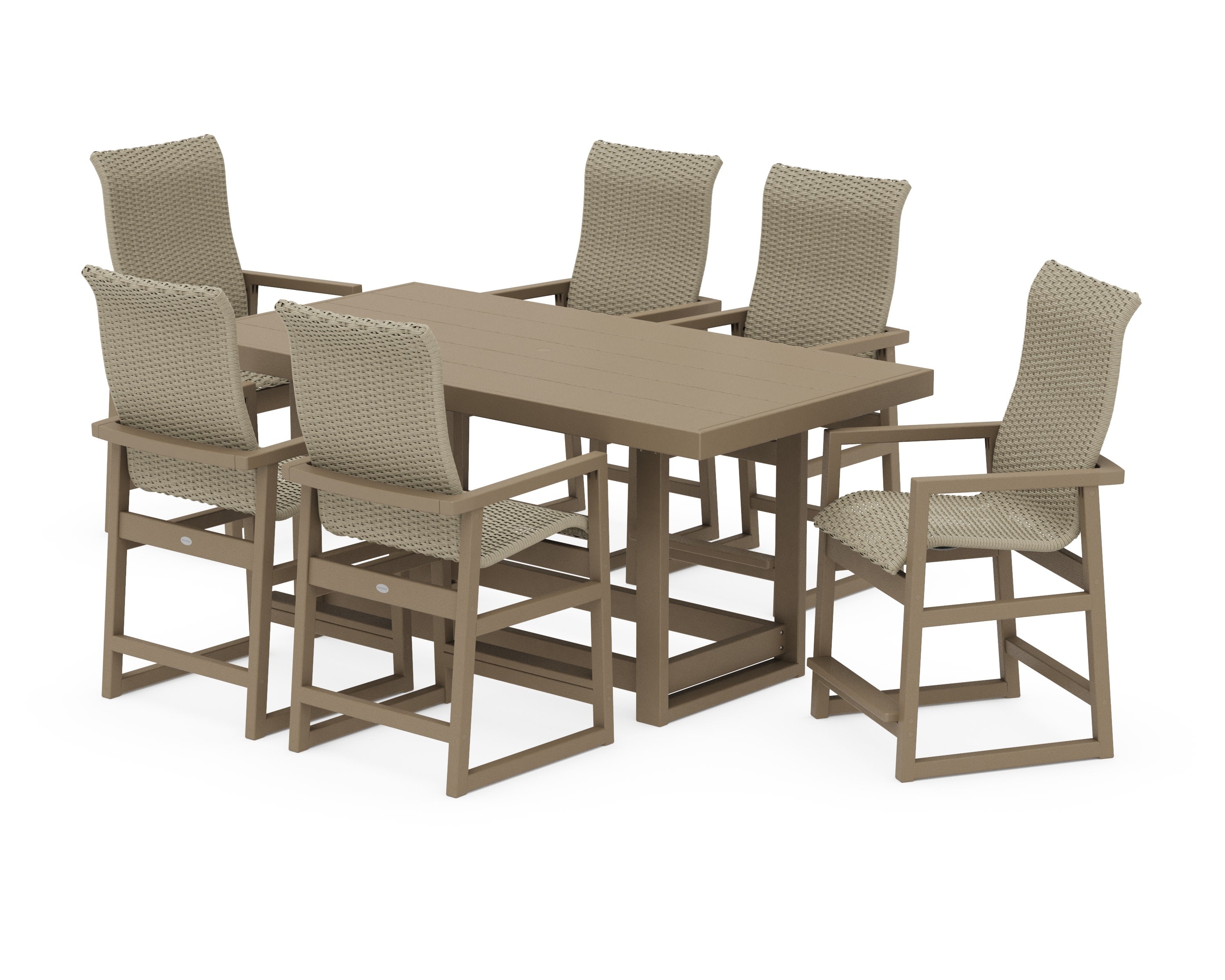 EDGE Woven Highback Arm Chair 7-Piece Counter Set in Vintage Sahara / Dune Grass