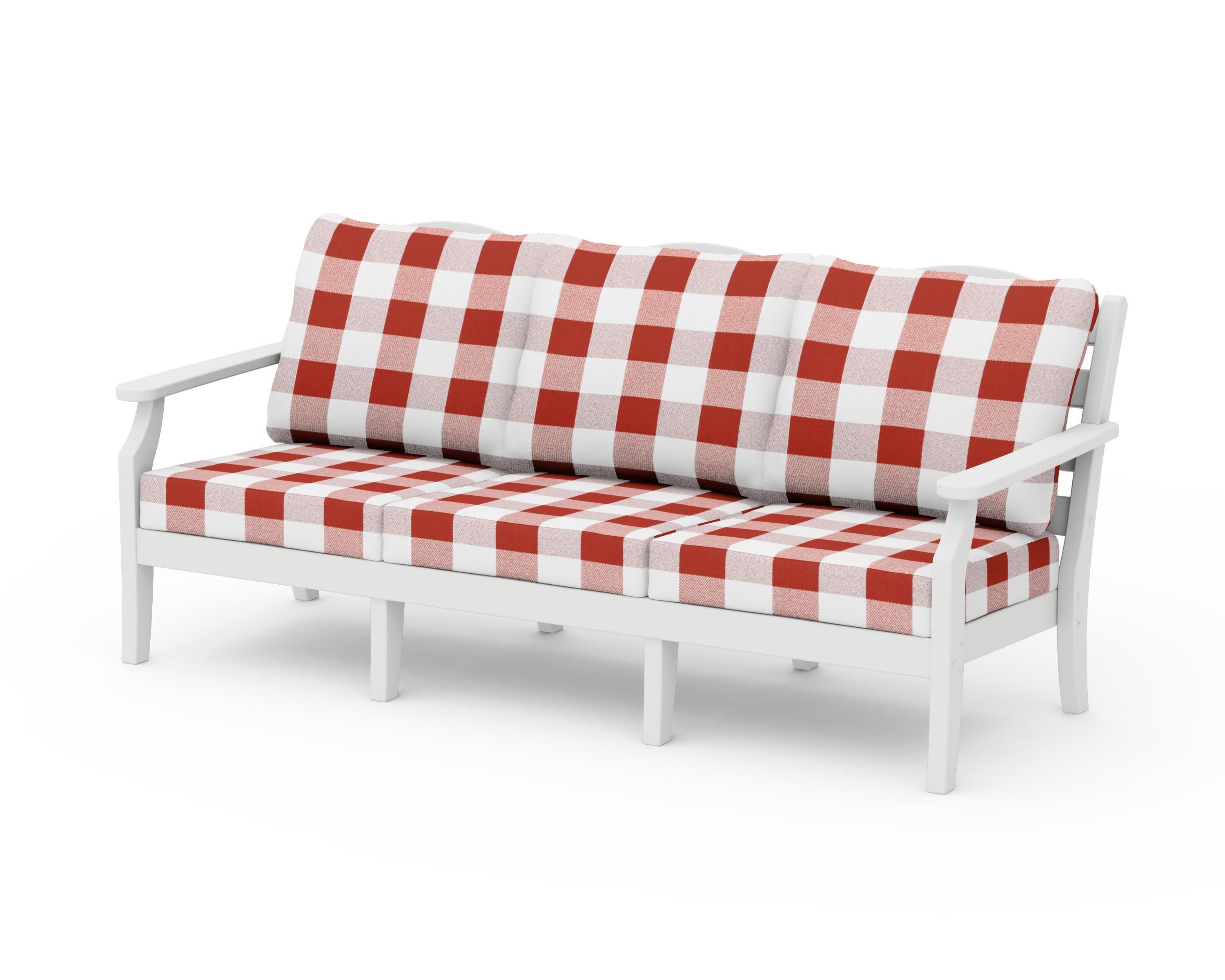 Savannah Deep Seating Sofa in White / Buffalo Plaid Crimson