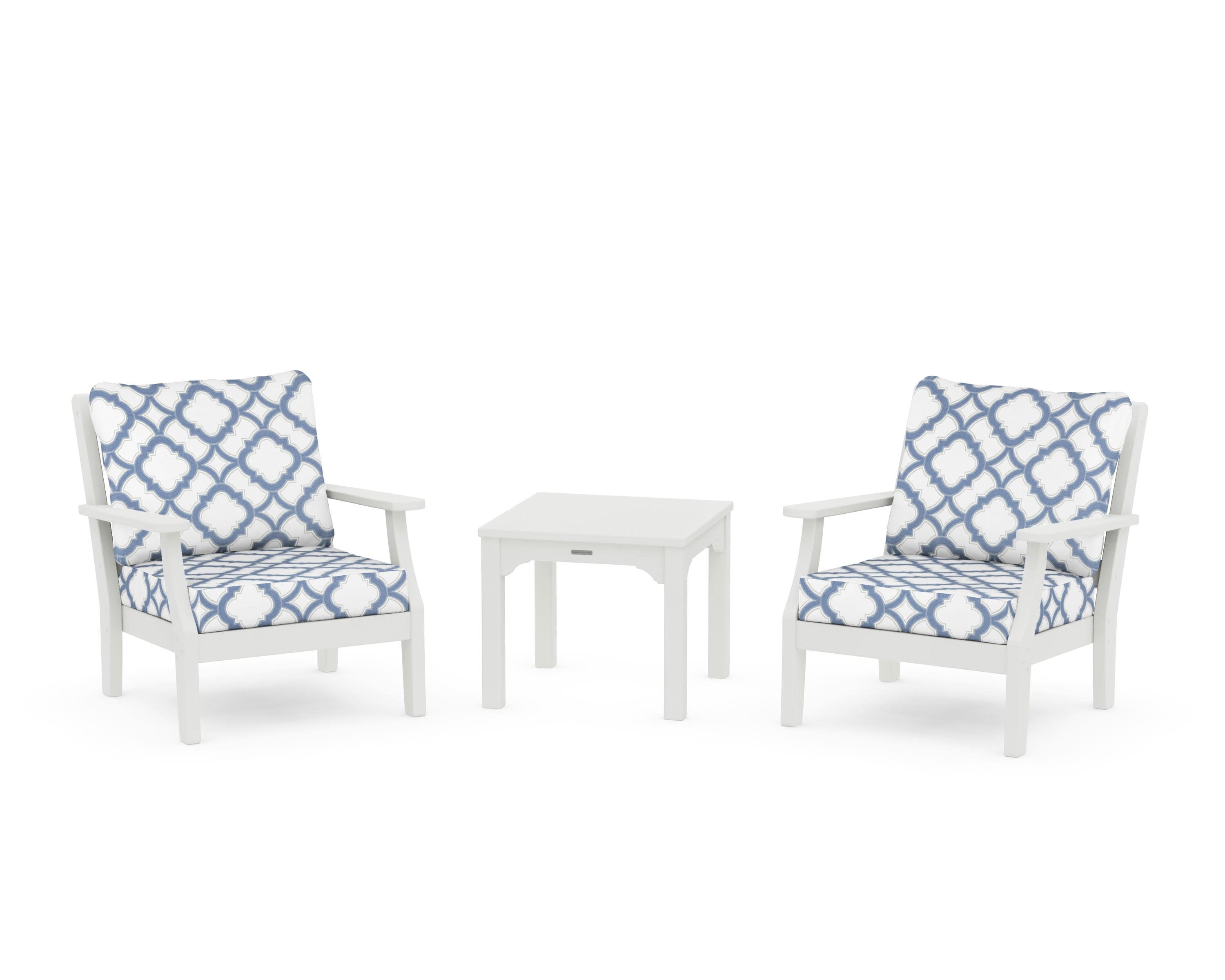 Chinoiserie 3-Piece Deep Seating Set in Vintage White / Trellis Sky Blue