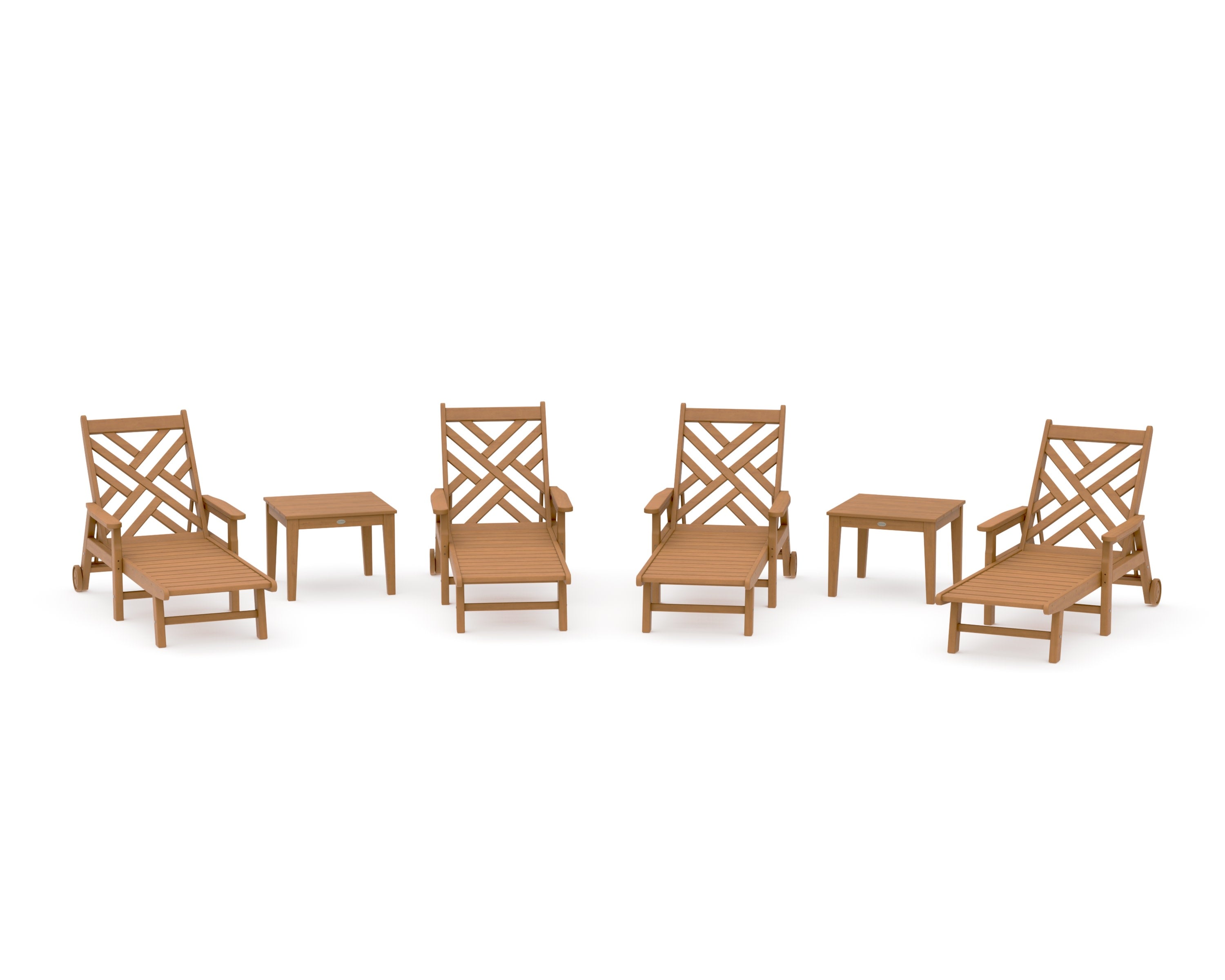 Chippendale 6-Piece Chaise Set with Arms and Wheels in Natural