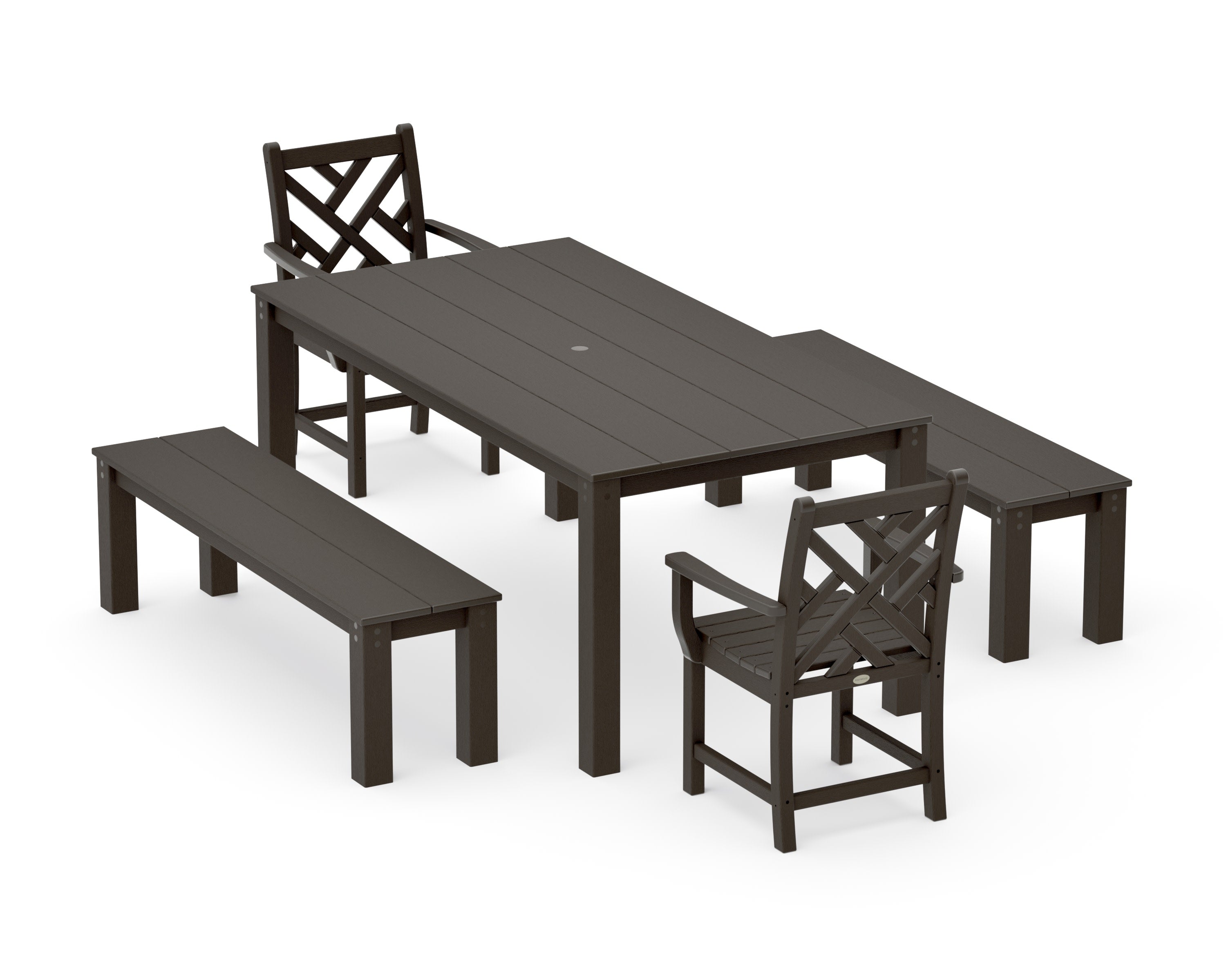 Chippendale 5-Piece Parsons Dining Set with Benches in Vintage Coffee