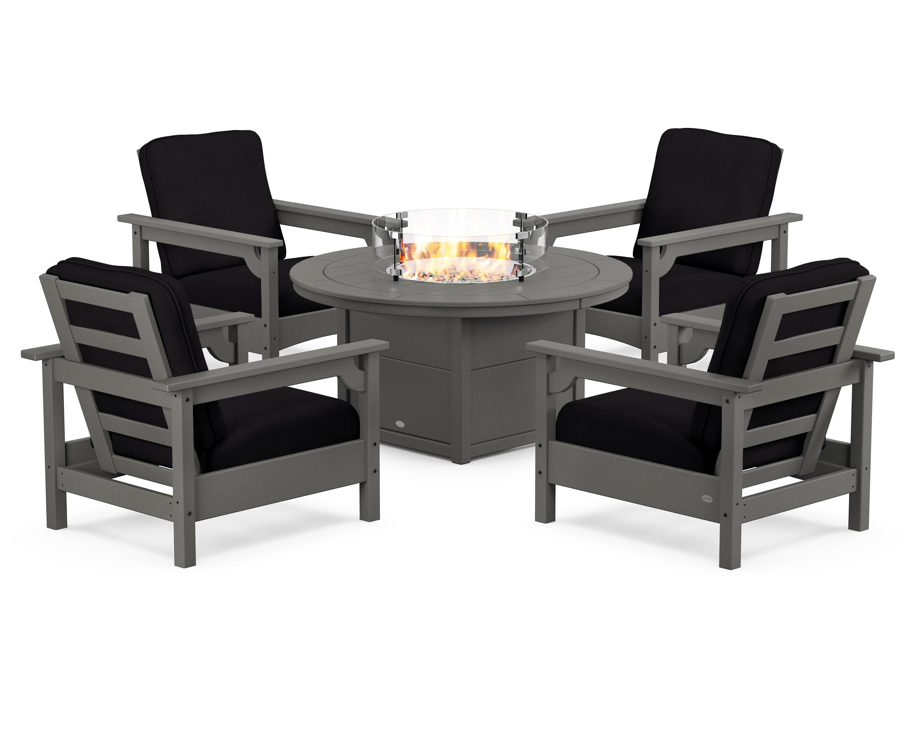 Club 5-Piece Conversation Set with Fire Pit Table in Slate Grey / Midnight Linen