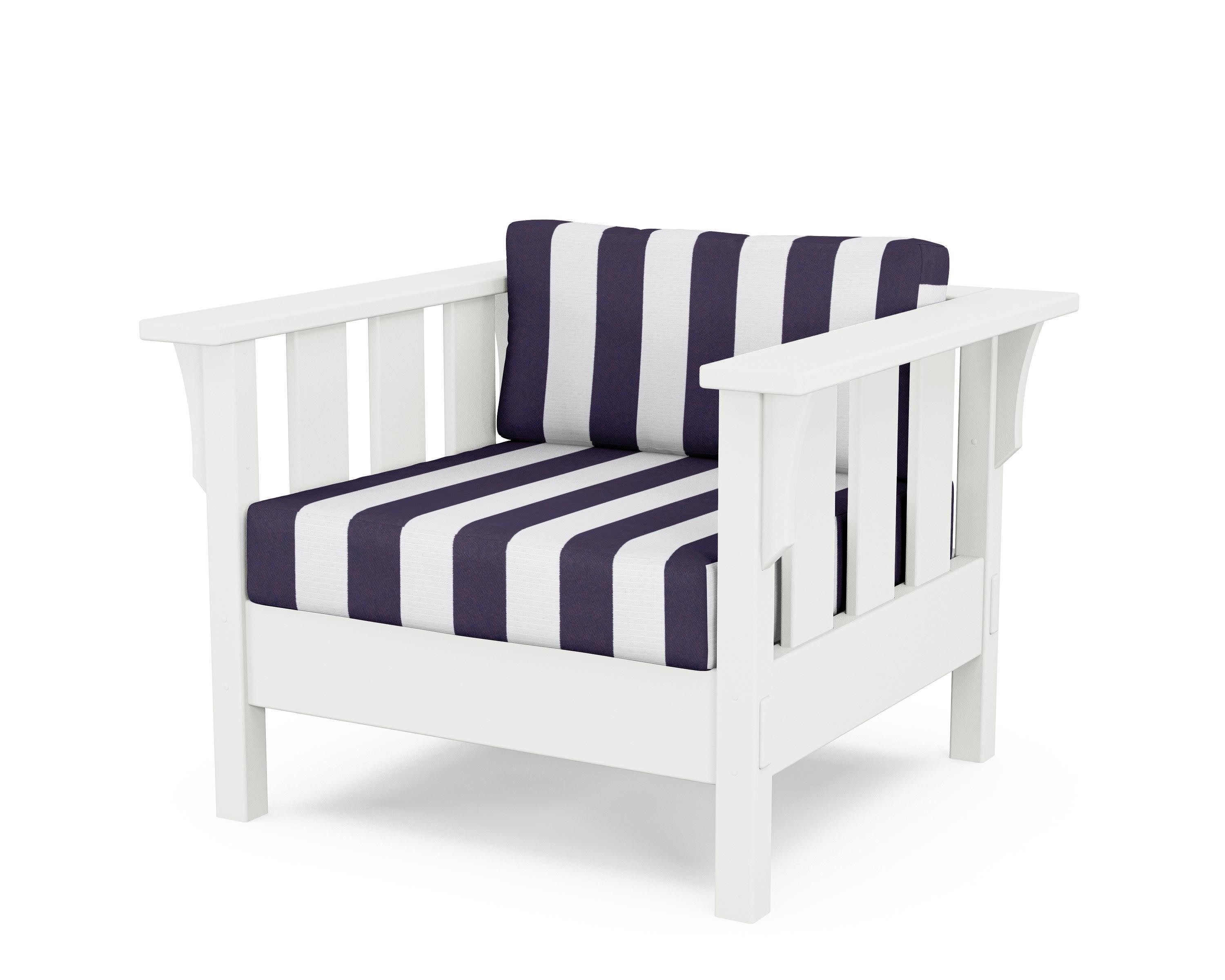 Acadia Deep Seating Chair in White / Cabana Stripe Navy