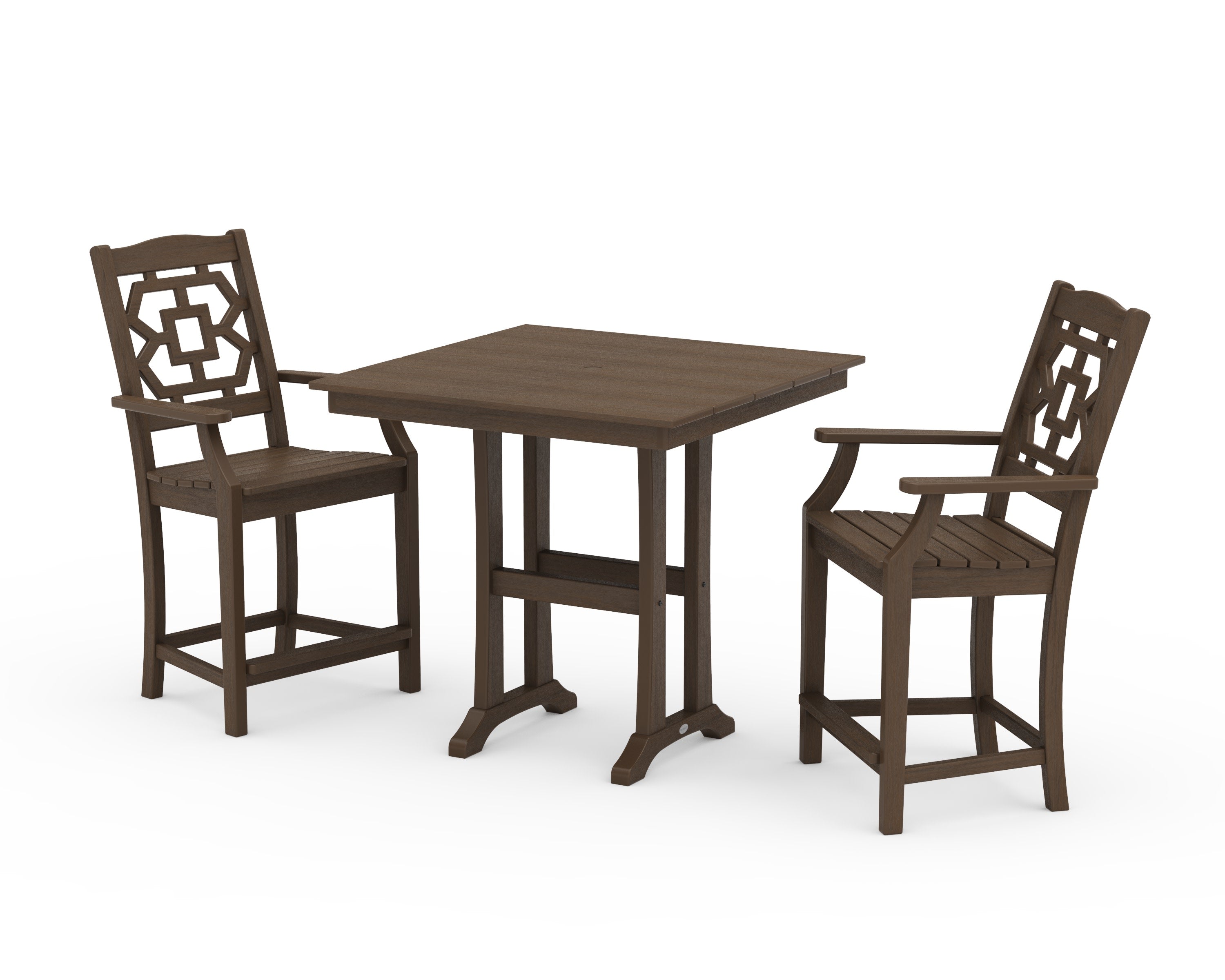 Chinoiserie 3-Piece Farmhouse Counter Set with Trestle Legs in Kona