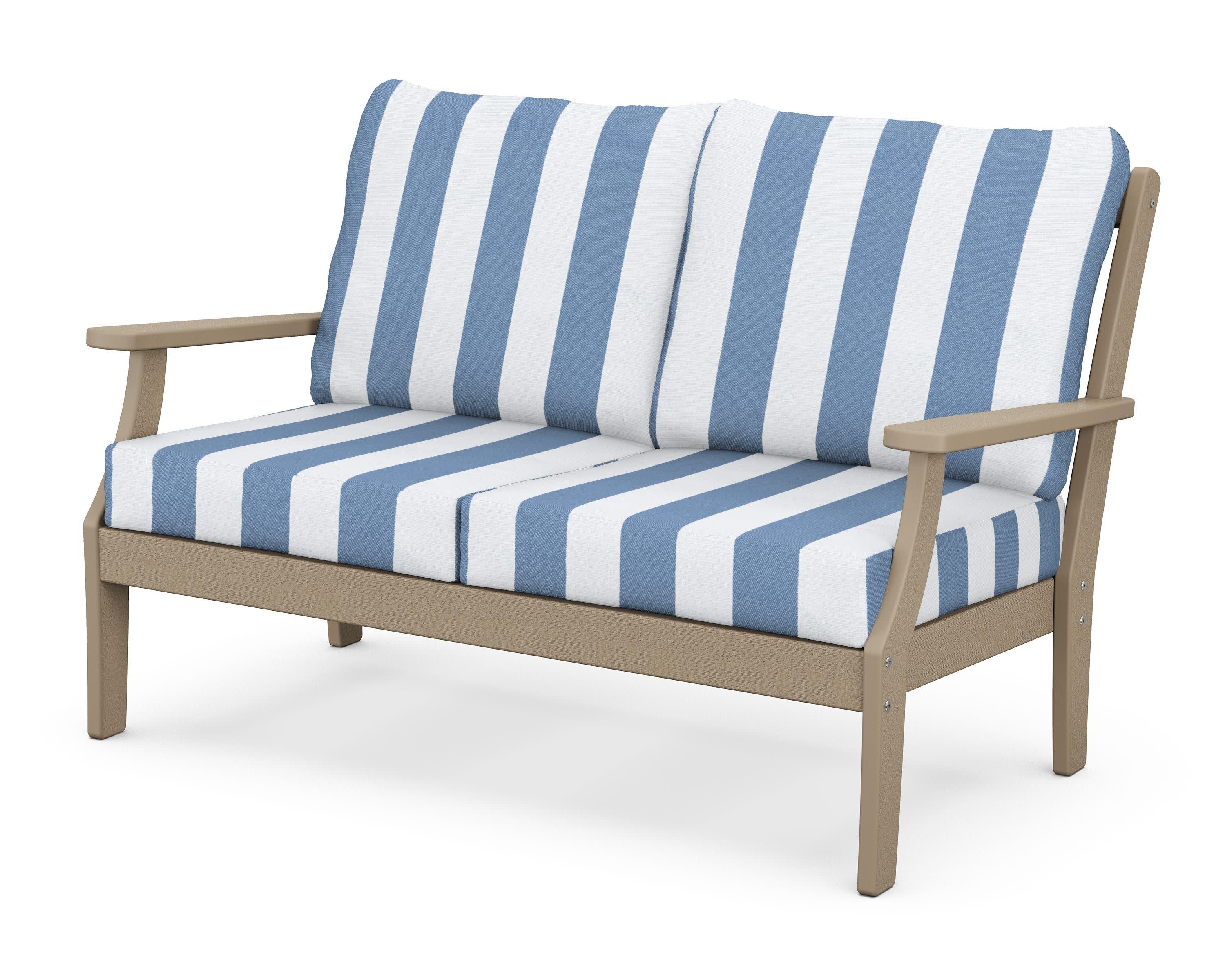 Braxton Deep Seating Loveseat in Vintage Sahara / Cabana Stripe Sky Blue