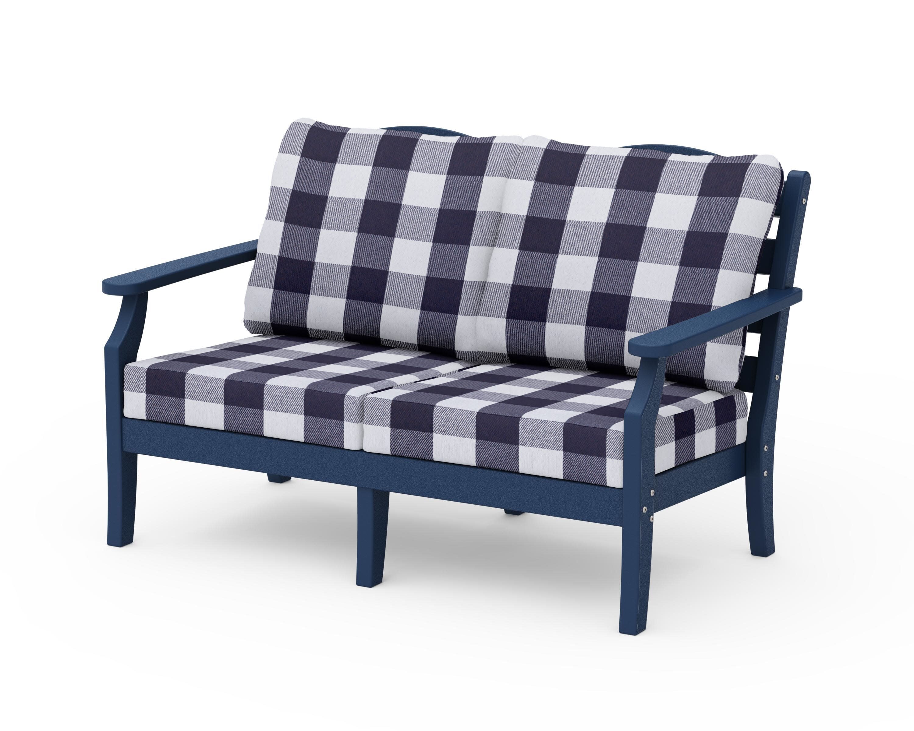 Savannah Deep Seating Loveseat in Navy / Buffalo Plaid Navy