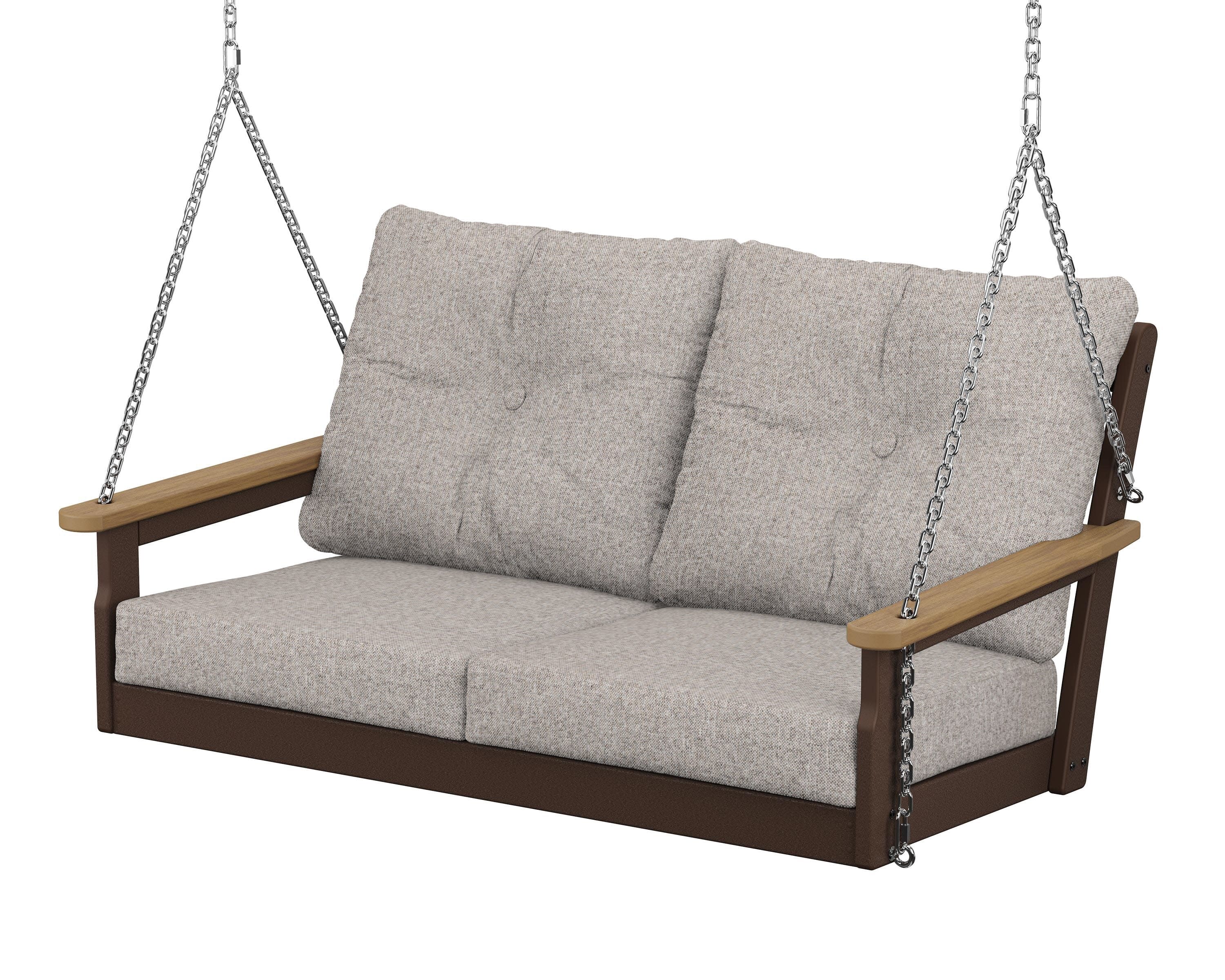 Vineyard Deep Seating Swing in Mahogany / Natural / Weathered Tweed