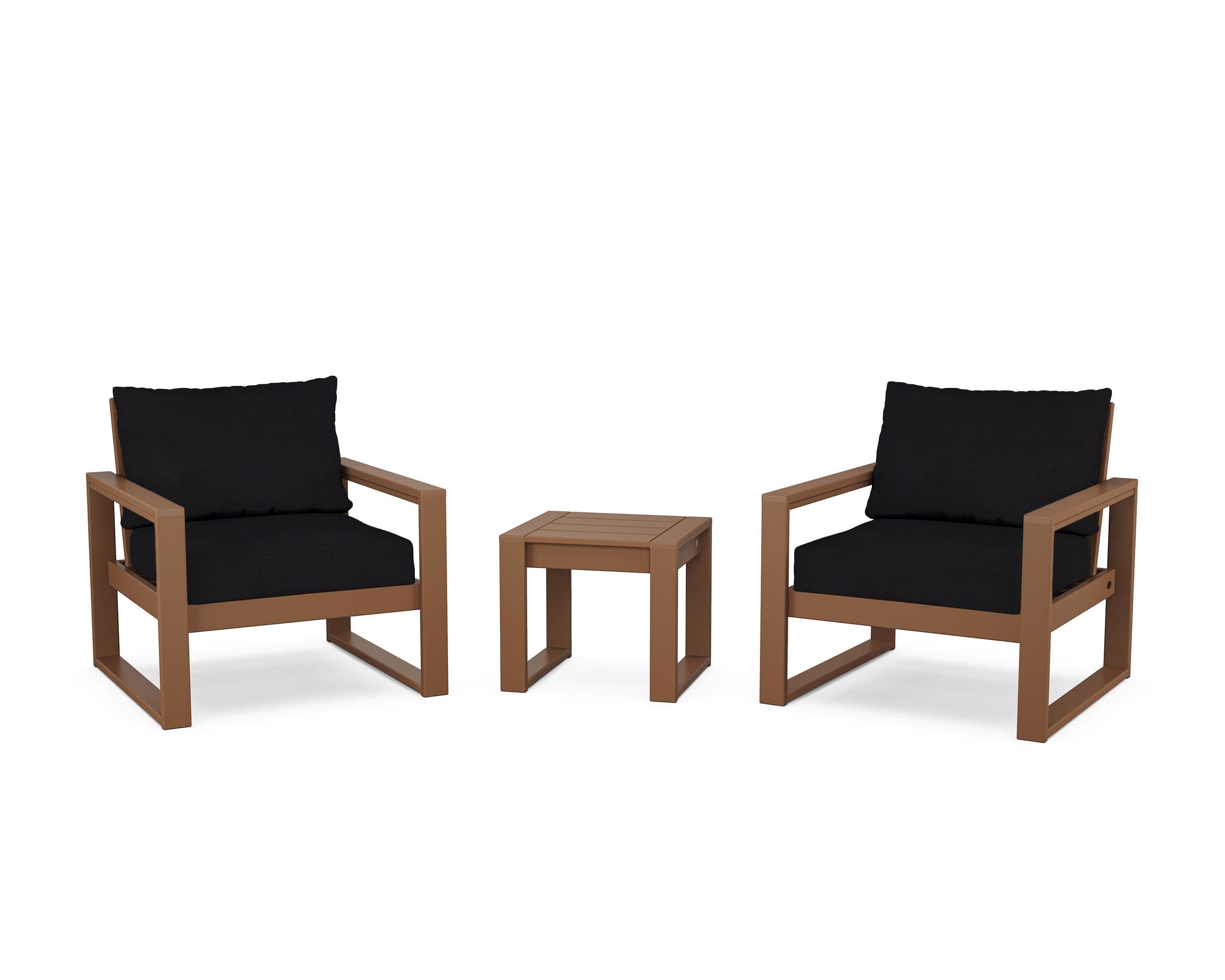 EDGE Sectional 3-Piece Deep Seating Set in Teak / Midnight Linen