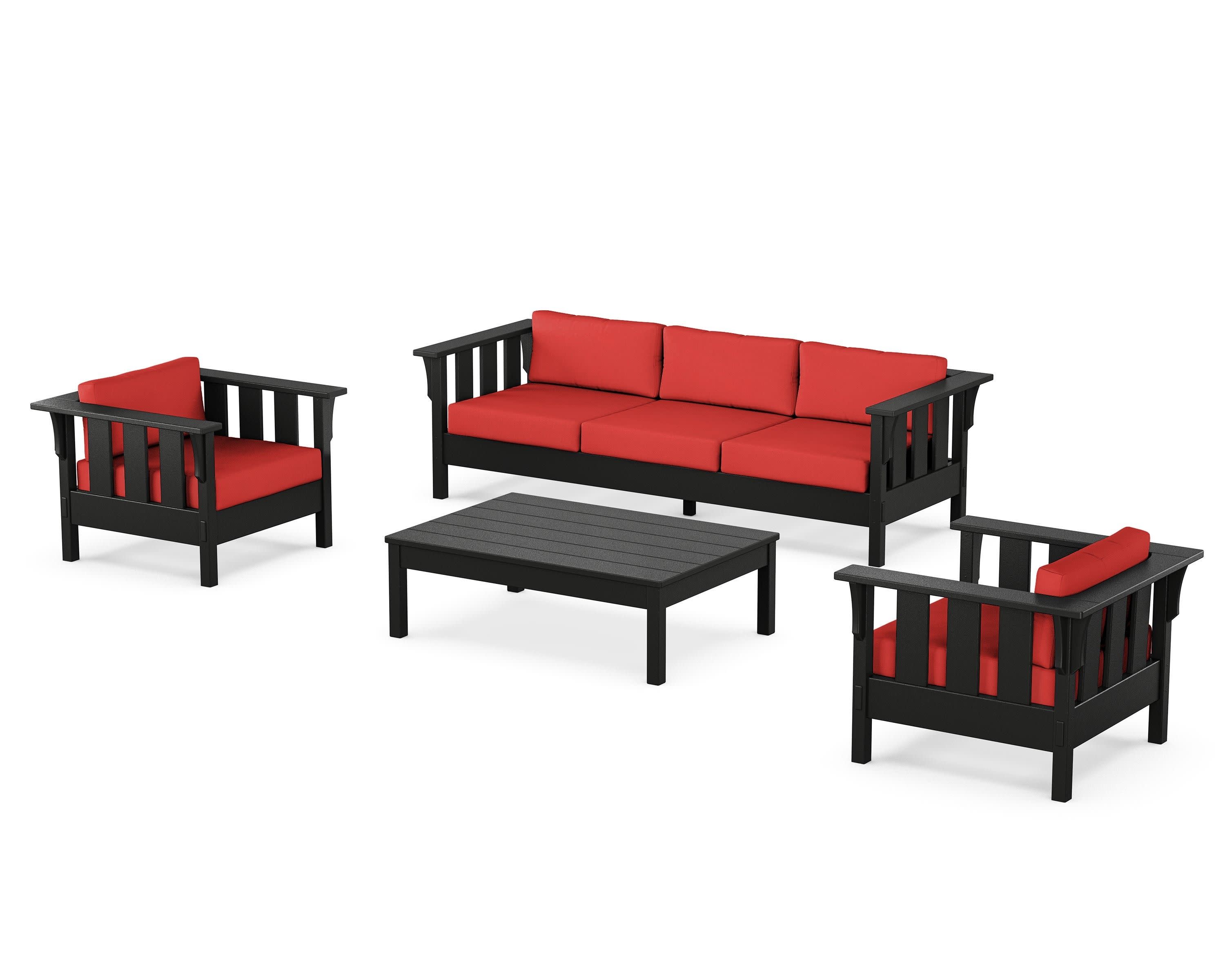 Acadia 4-Piece Deep Seating Set with Sofa in Black / Crimson Linen
