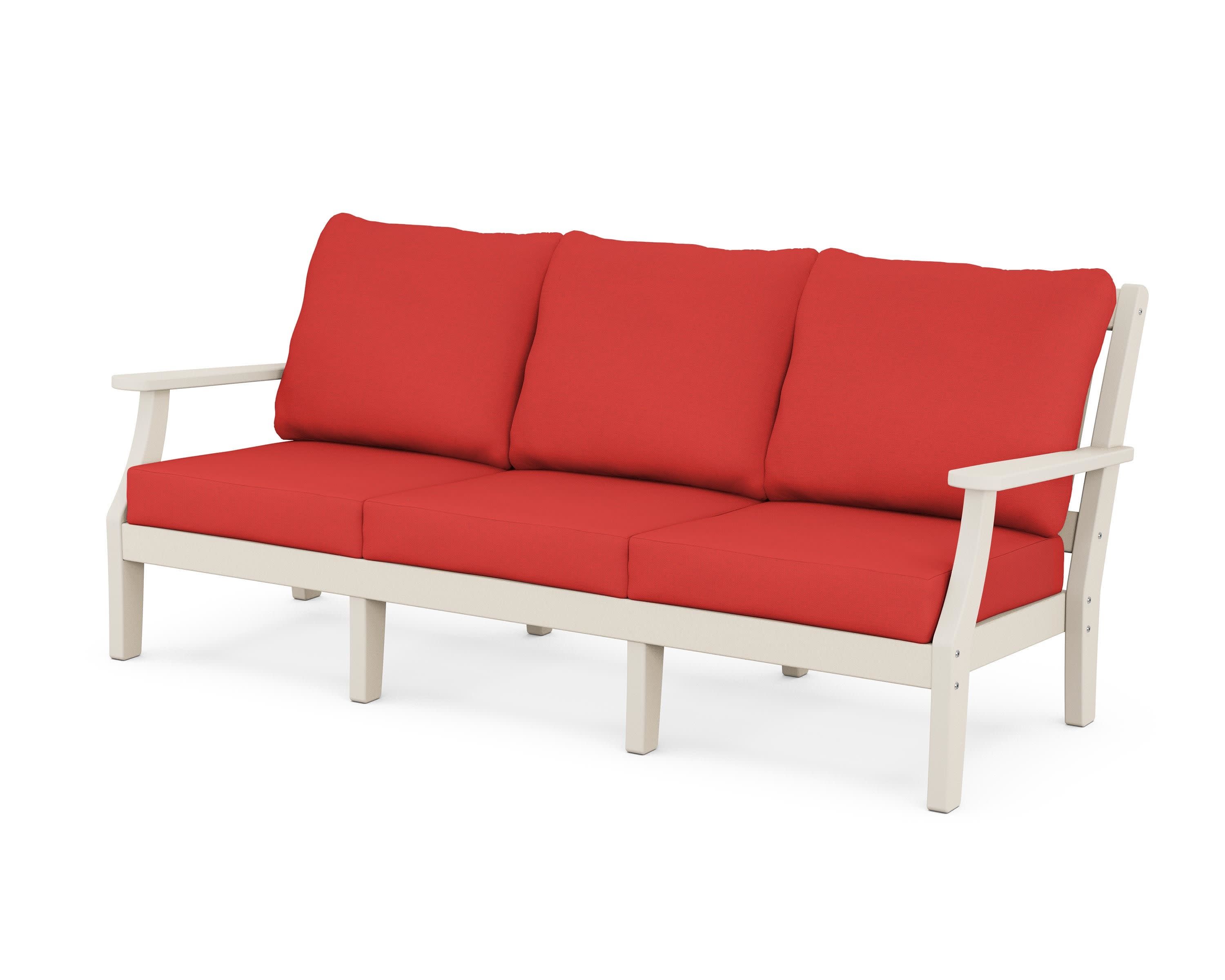 Chinoiserie Deep Seating Sofa in Sand / Crimson Linen