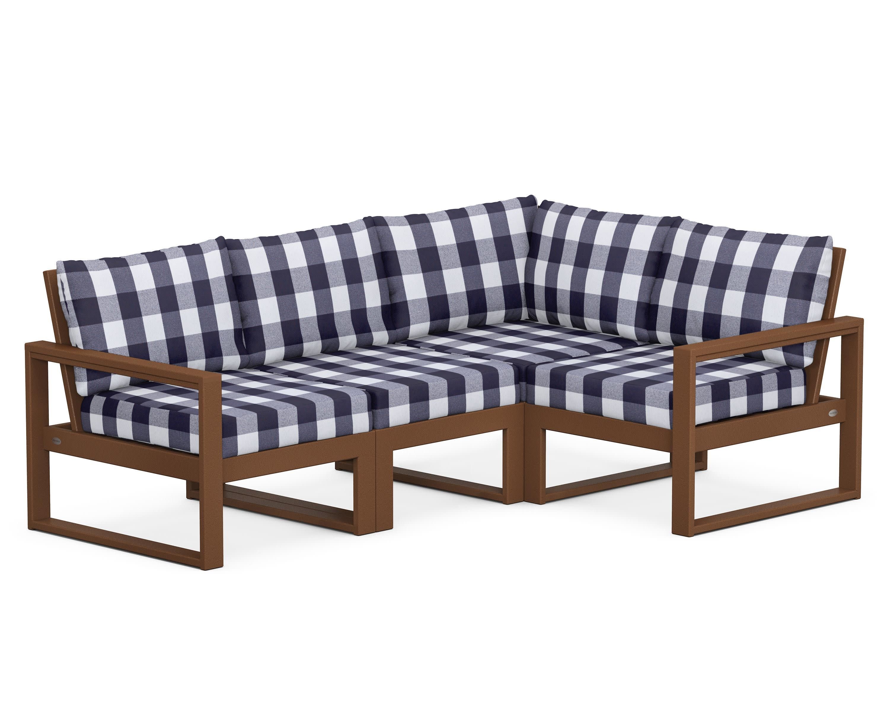 EDGE 4-Piece Modular Deep Seating Set in Teak / Buffalo Plaid Navy