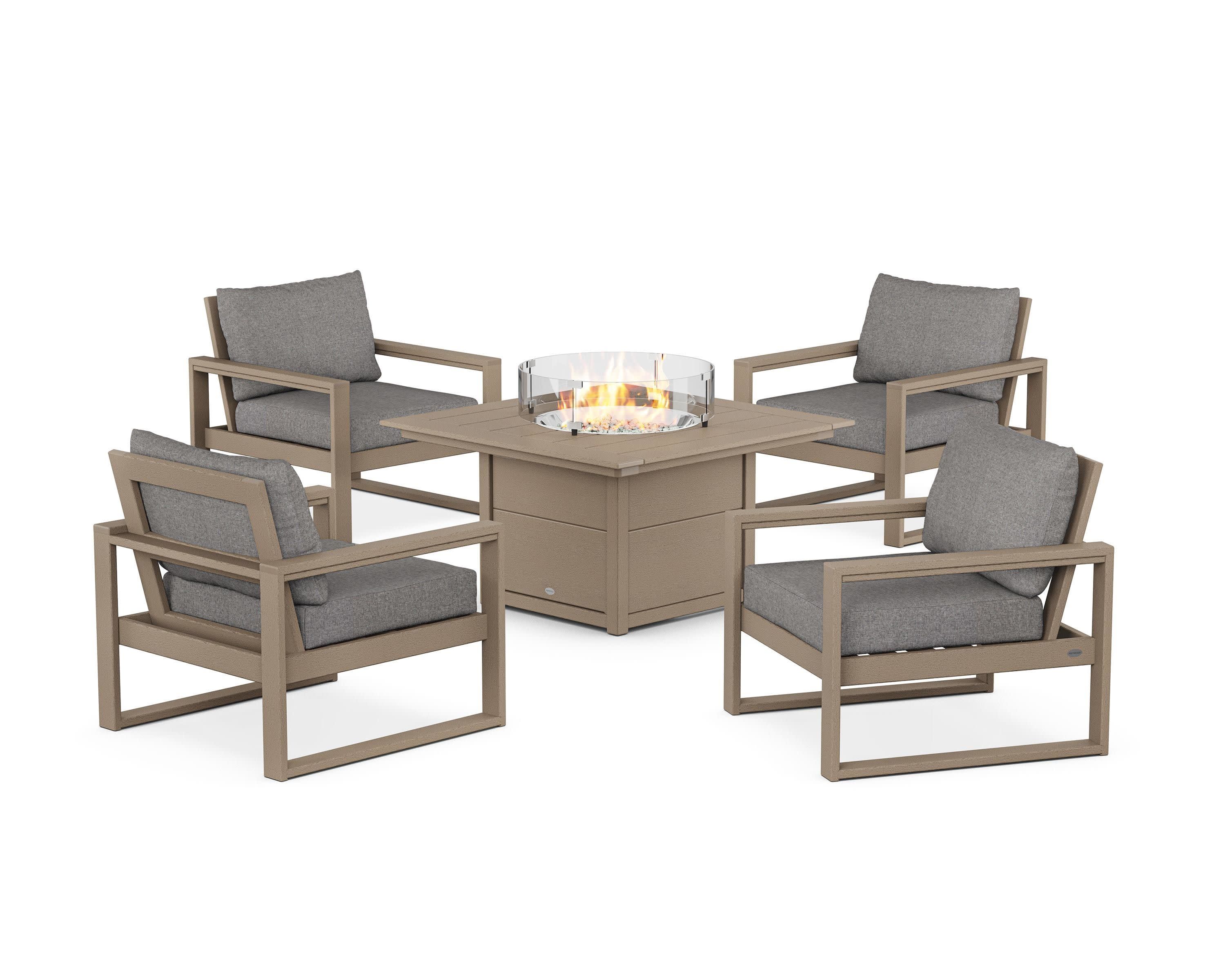 EDGE Sectional 5-Piece Deep Seating Set with Fire Pit Table in Vintage Sahara / Grey Mist