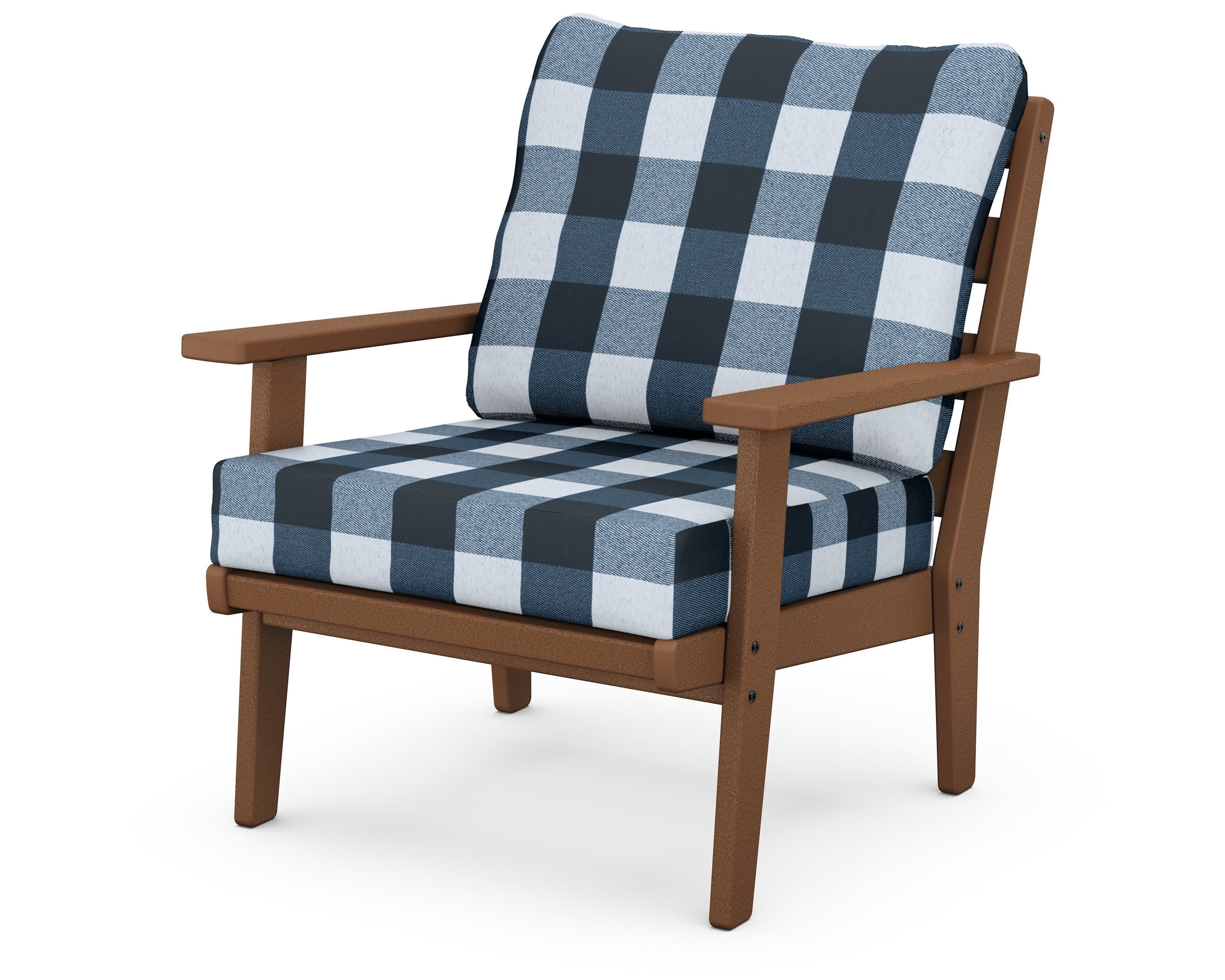 Grant Park Deep Seating Chair in Teak / Buffalo Plaid Marine Indigo