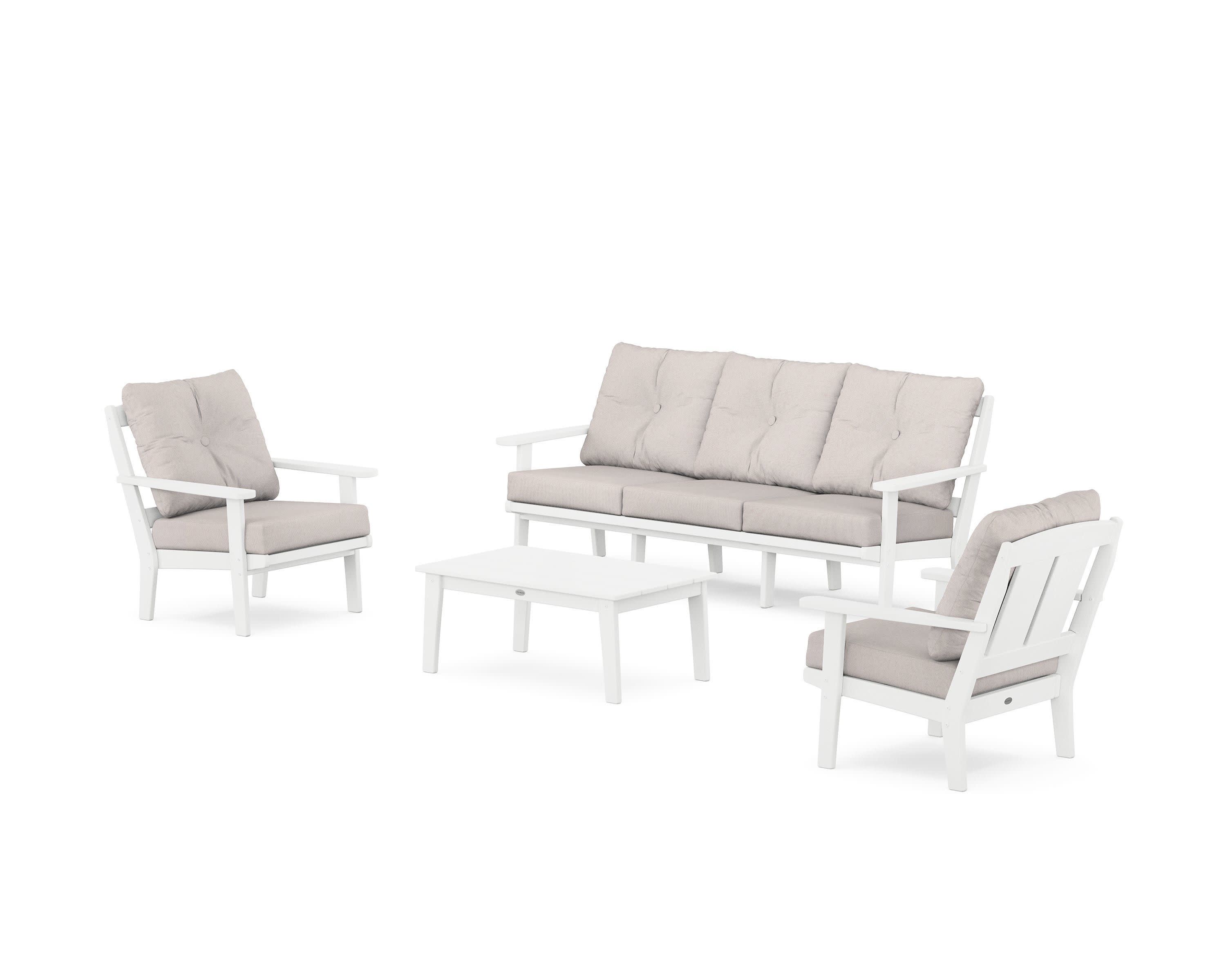 Mission 4-Piece Deep Seating Set with Sofa in White / Dune Burlap
