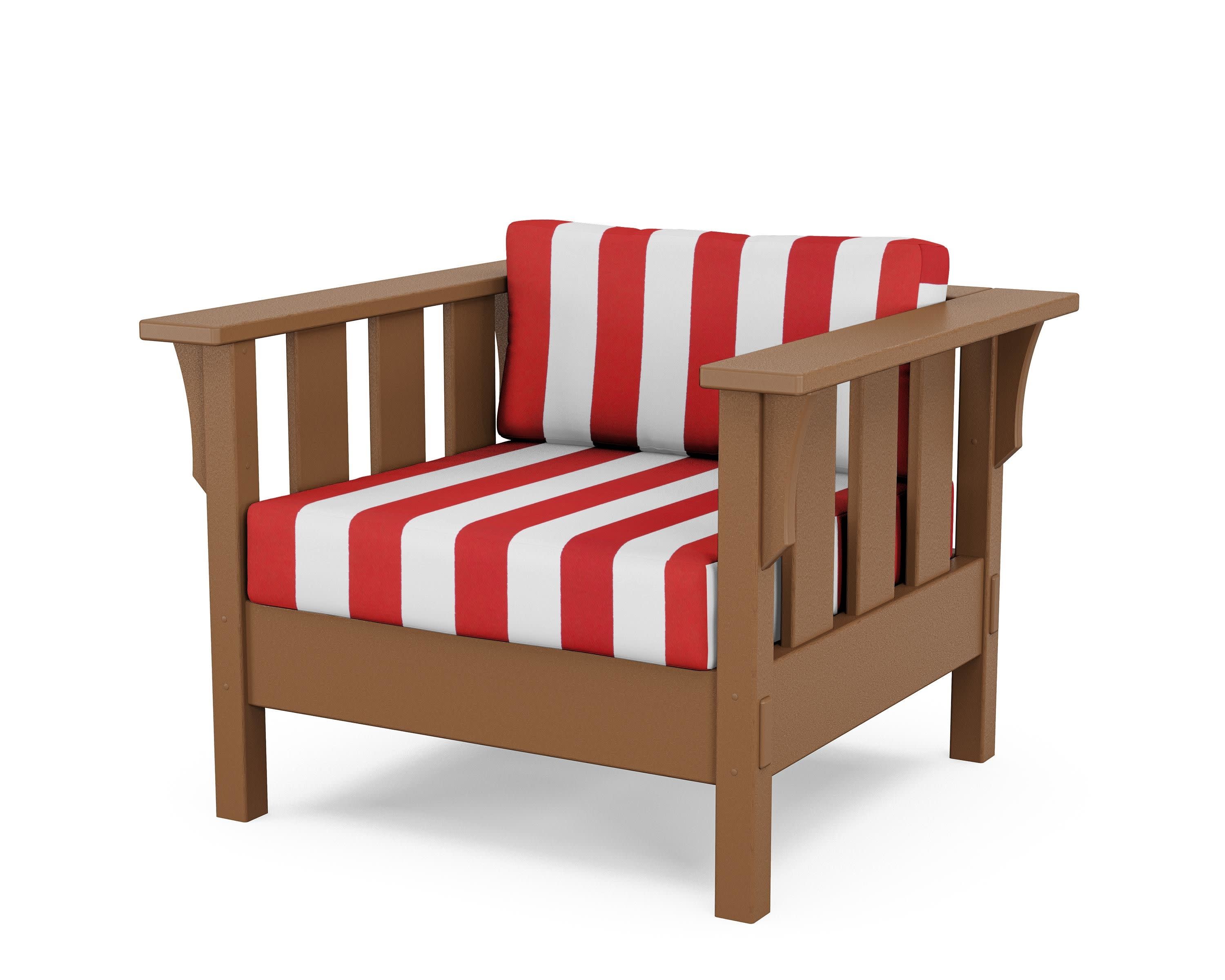 Acadia Deep Seating Chair in Teak / Cabana Stripe Crimson